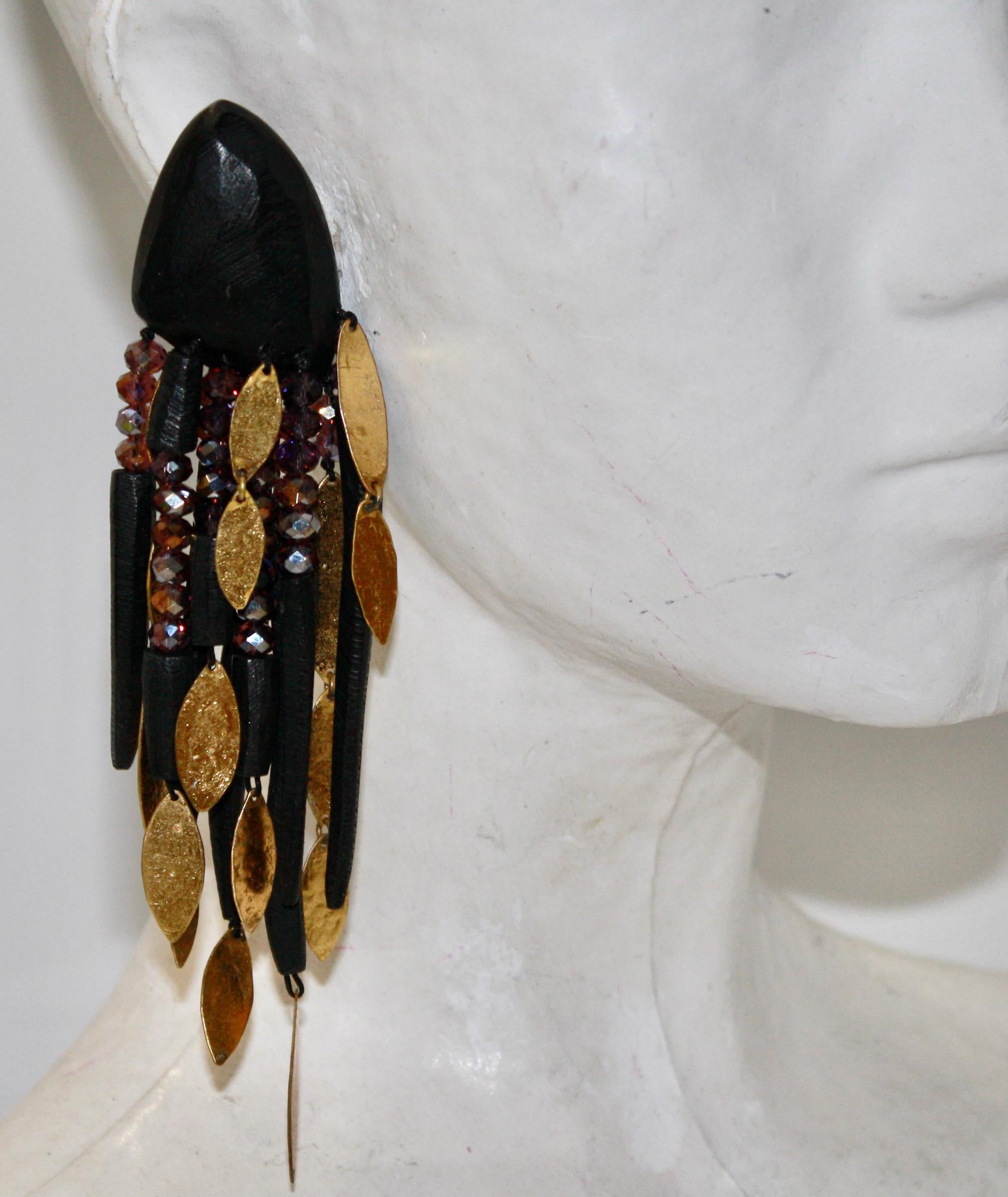 Monies Cascading Clip Earrings in Ebony and Gold 1