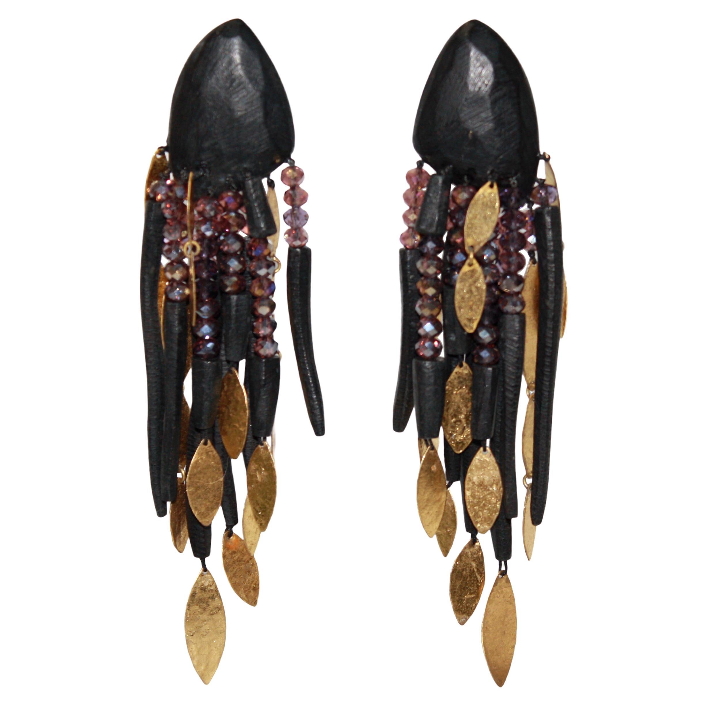 Monies Cascading Clip Earrings in Ebony and Gold