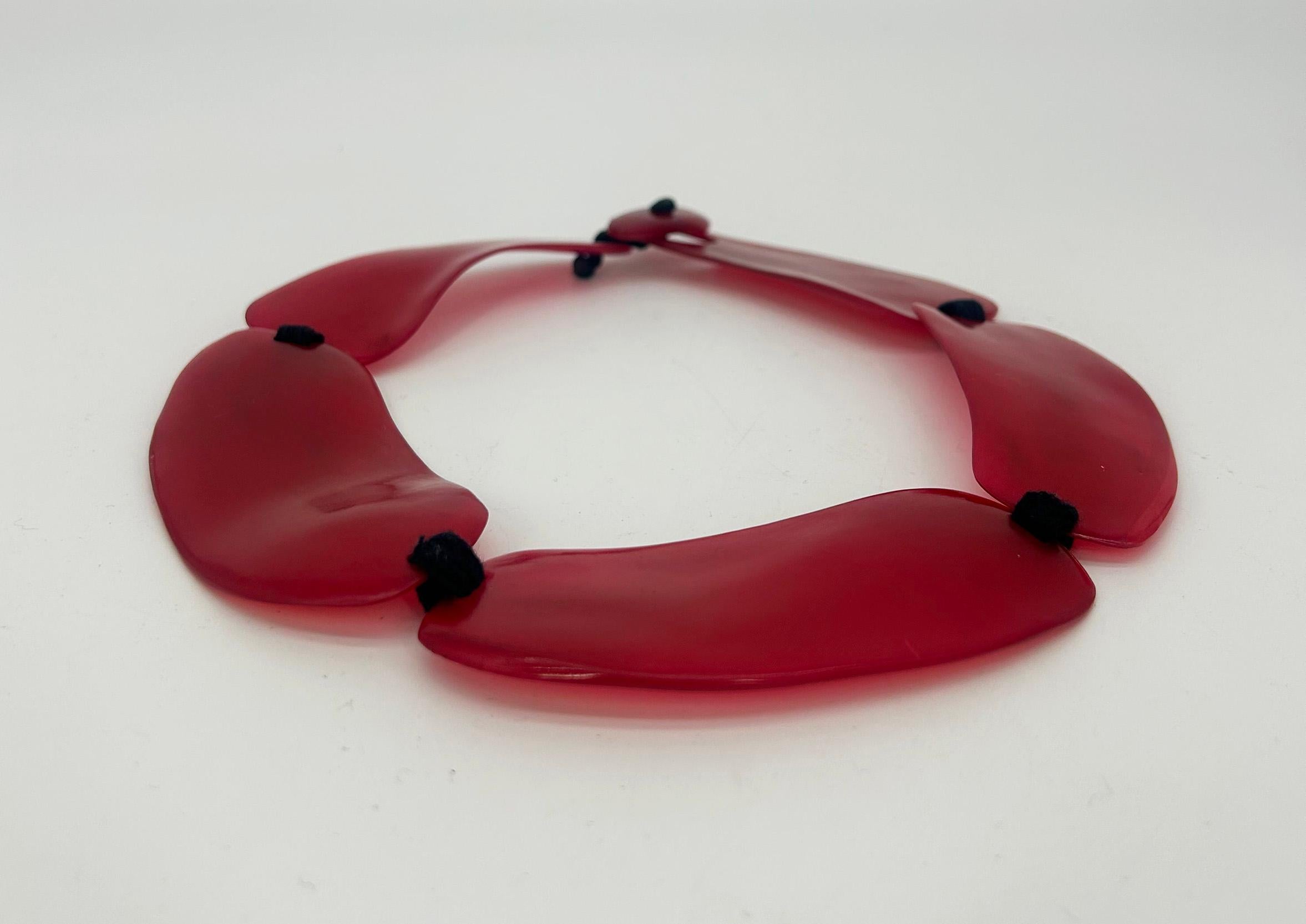 Monies Cherry Red Natural Resin Bead Black Leather Choker Necklace For Sale 1