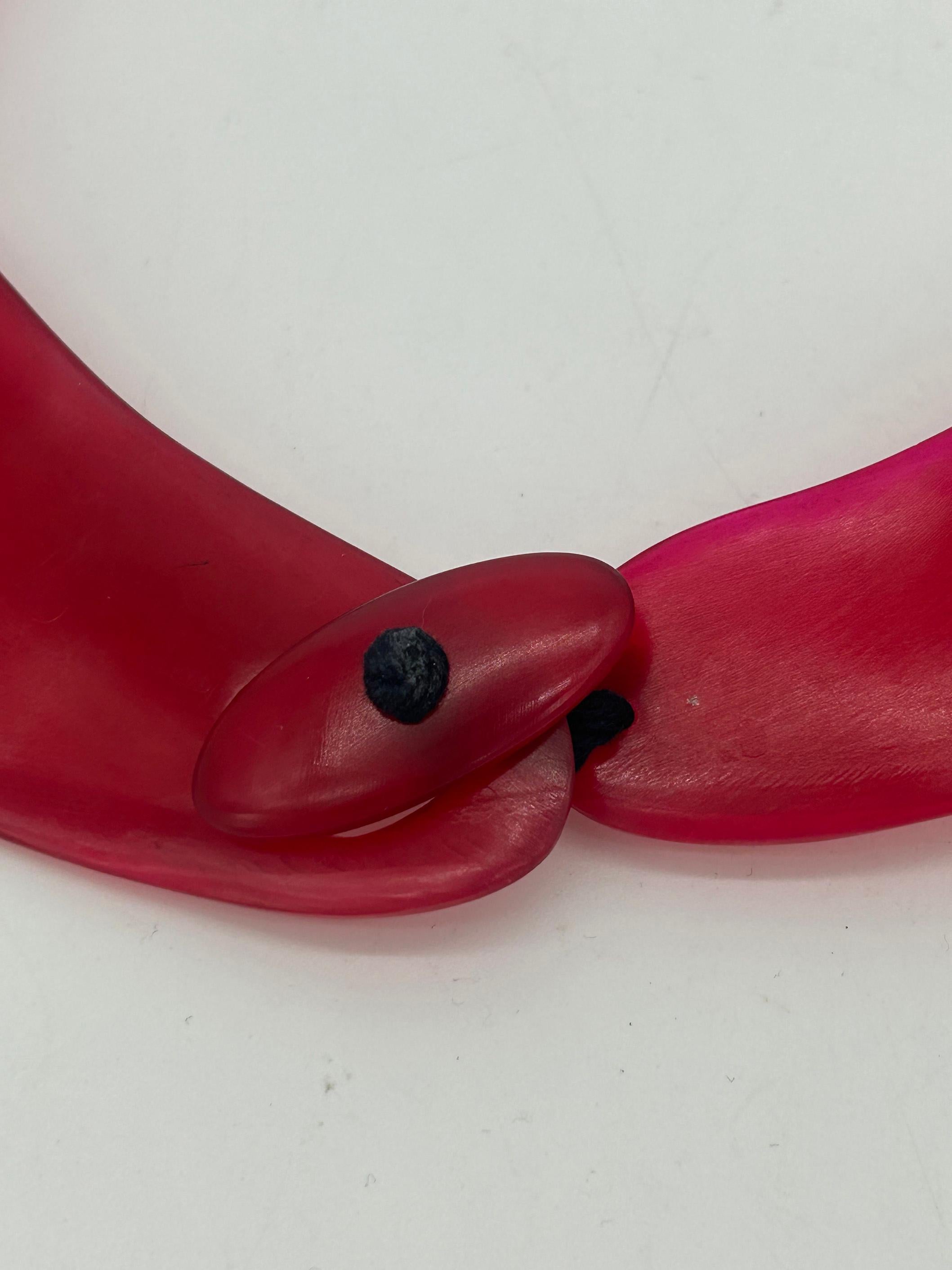 Monies Cherry Red Natural Resin Bead Black Leather Choker Necklace For Sale 2