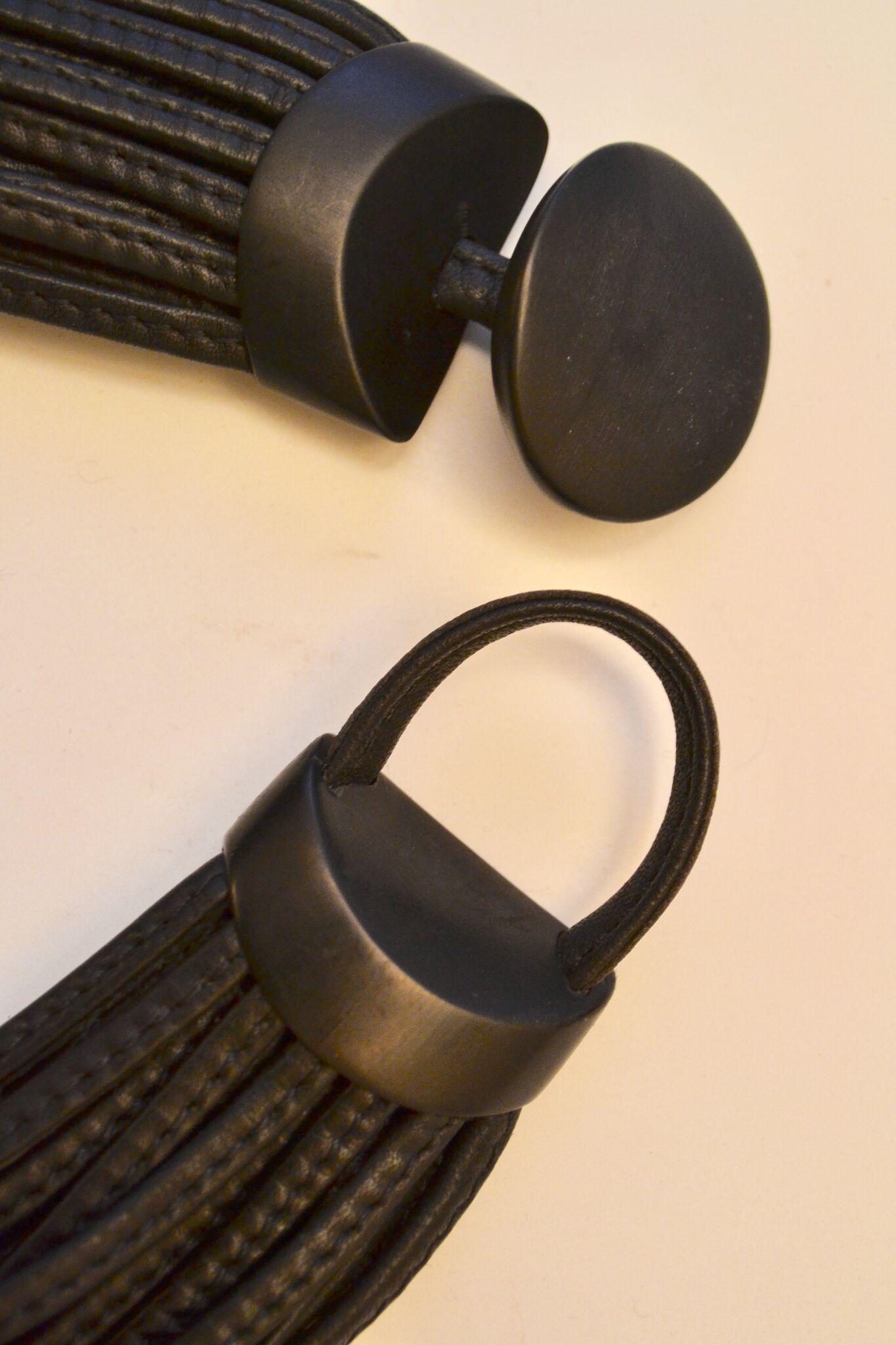 Monies Chrysocolla Stone, Ebony Wood, and Leather One of a Kind Choker Necklace 1