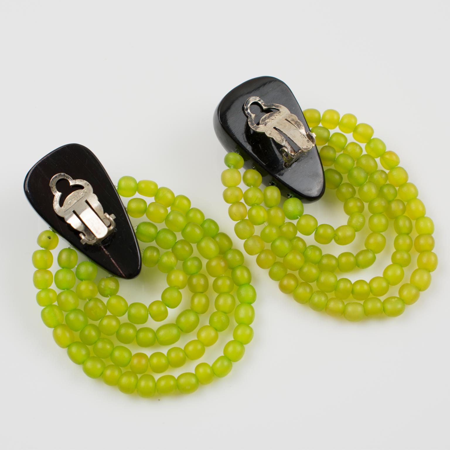 Monies Clip Earrings Resin and Green Glass Beads In Good Condition In Atlanta, GA