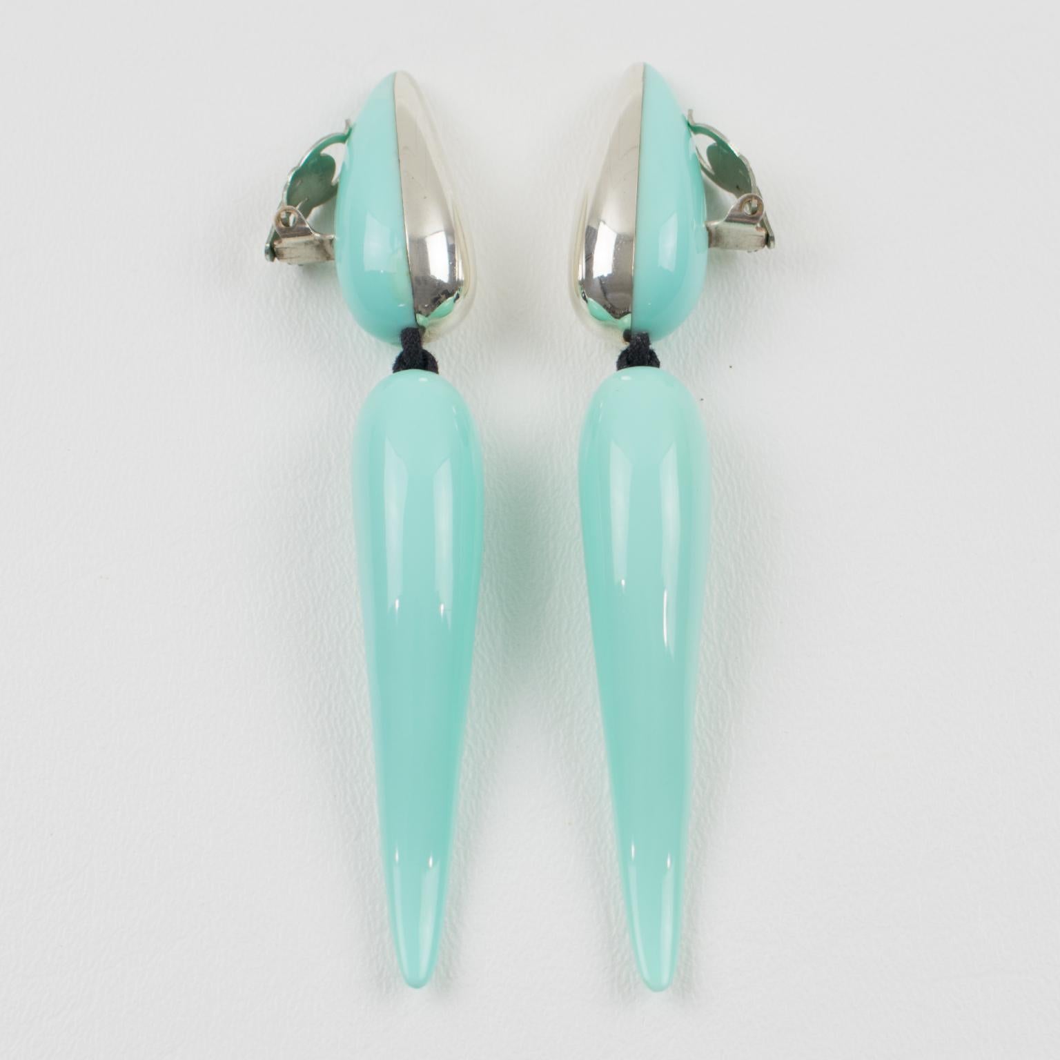 Monies Clip Earrings Sterling Silver and Turquoise Resin In Excellent Condition In Atlanta, GA