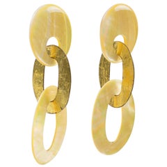 Monies Dangle Clip Earrings Gold Foil Mother of Pearl