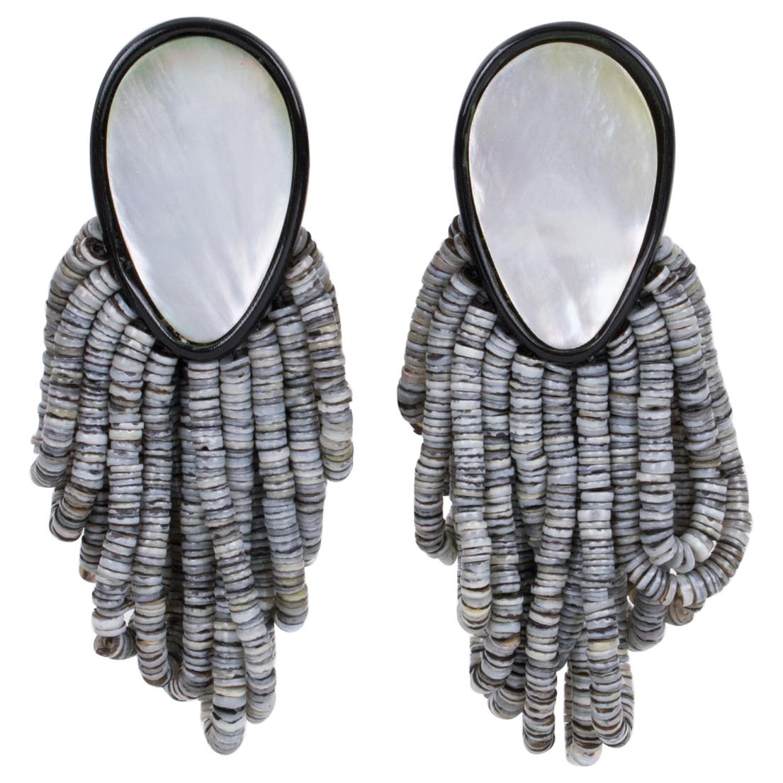 Monies Clip Earrings Black and White Striped Resin For Sale at 1stDibs
