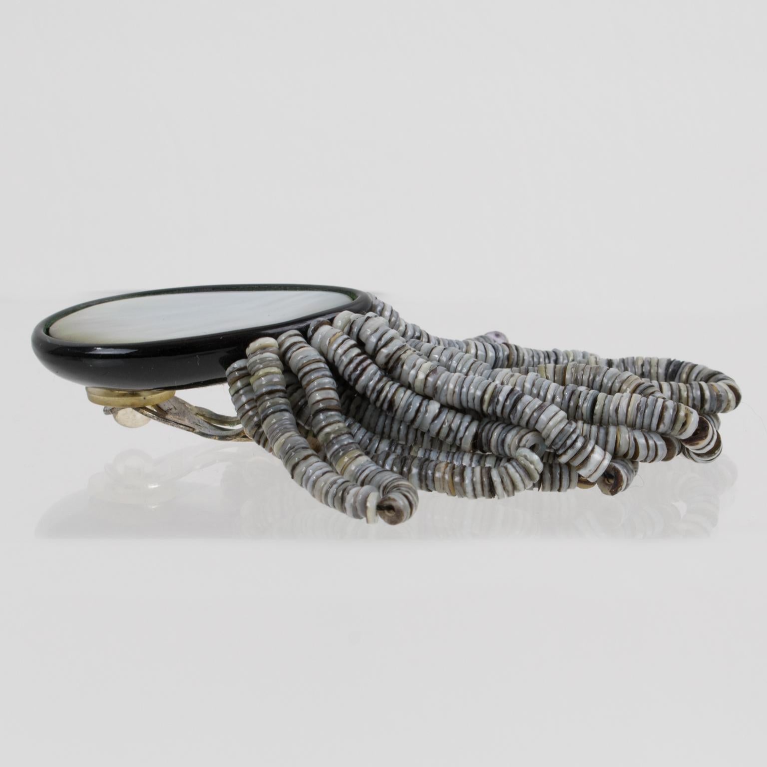 Women's or Men's Monies Dangle Clip Earrings SeaShell and Black Resin