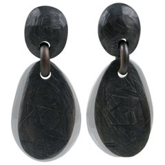 Monies Dangle Oversized Clip Earrings Acrylic and Ebony Wood