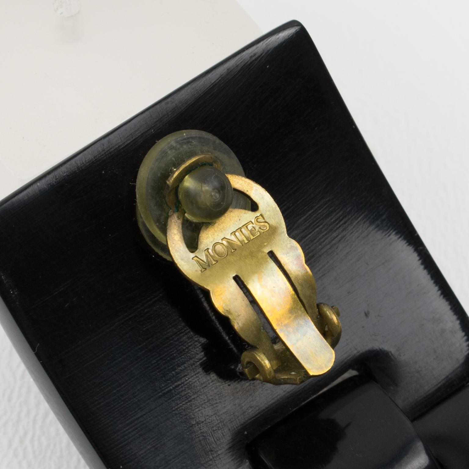 Monies Dangle Oversized Clip Ohrringe Geometrisch Ebenholz für Damen oder Herren im Angebot