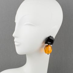 Monies Dangling Clip Earrings Black and Amber Resin