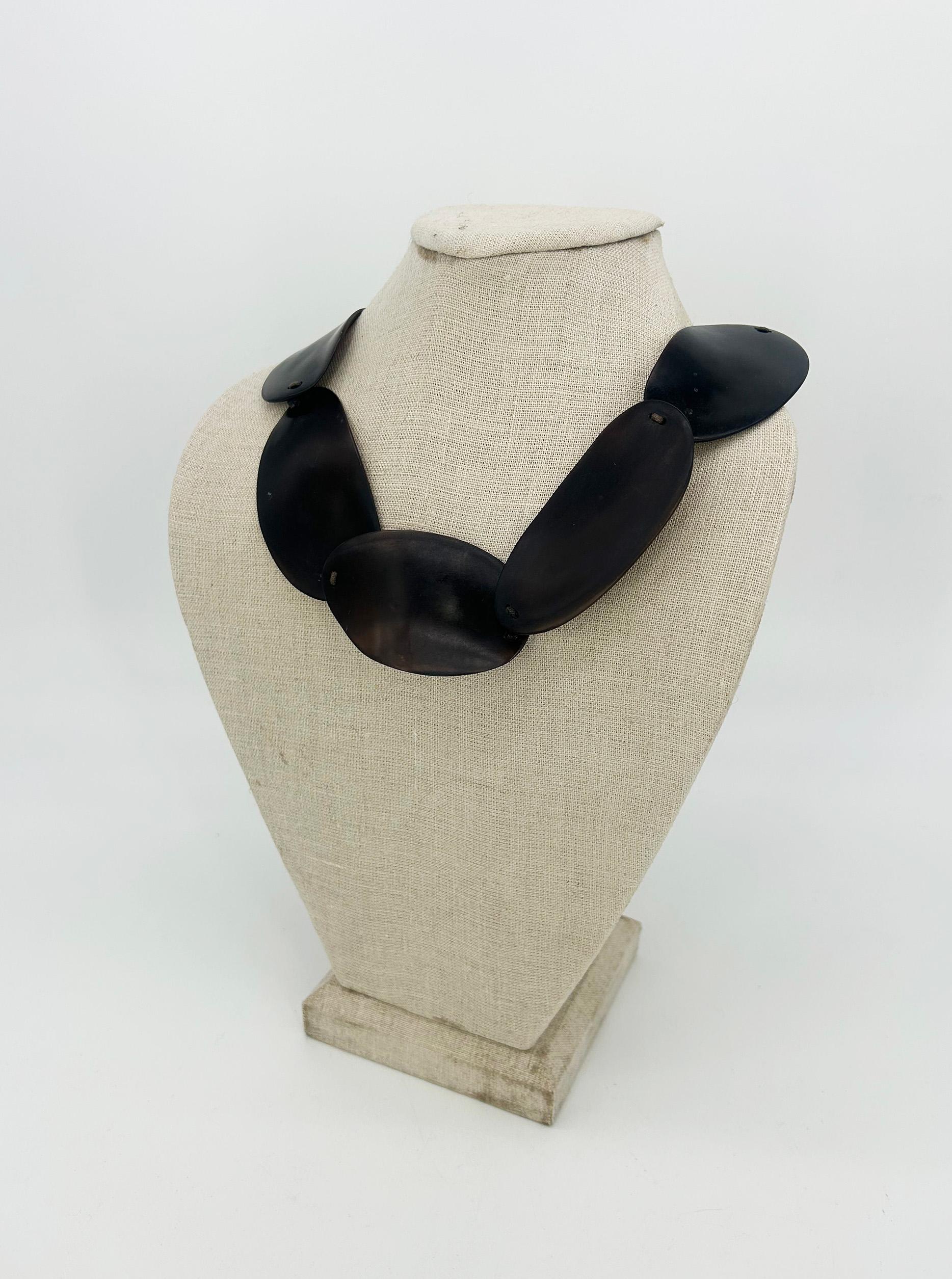 Monies Dark Brown Black Natural Resin Bead Leather Choker Necklace In Good Condition For Sale In Philadelphia, PA