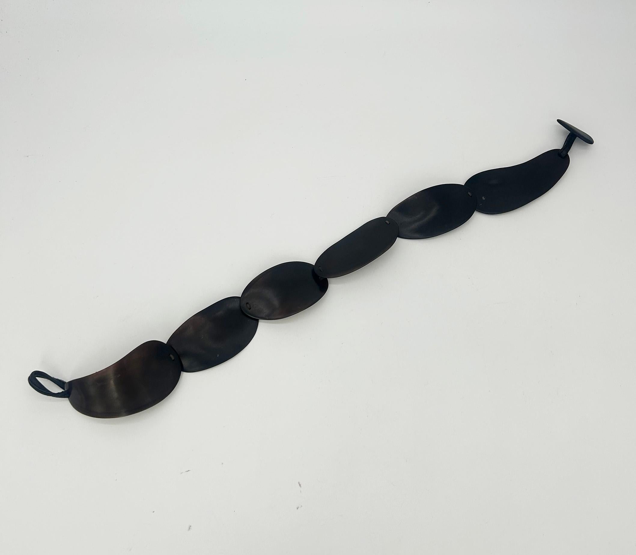 Monies Dark Brown Black Natural Resin Bead Leather Choker Necklace For Sale 5