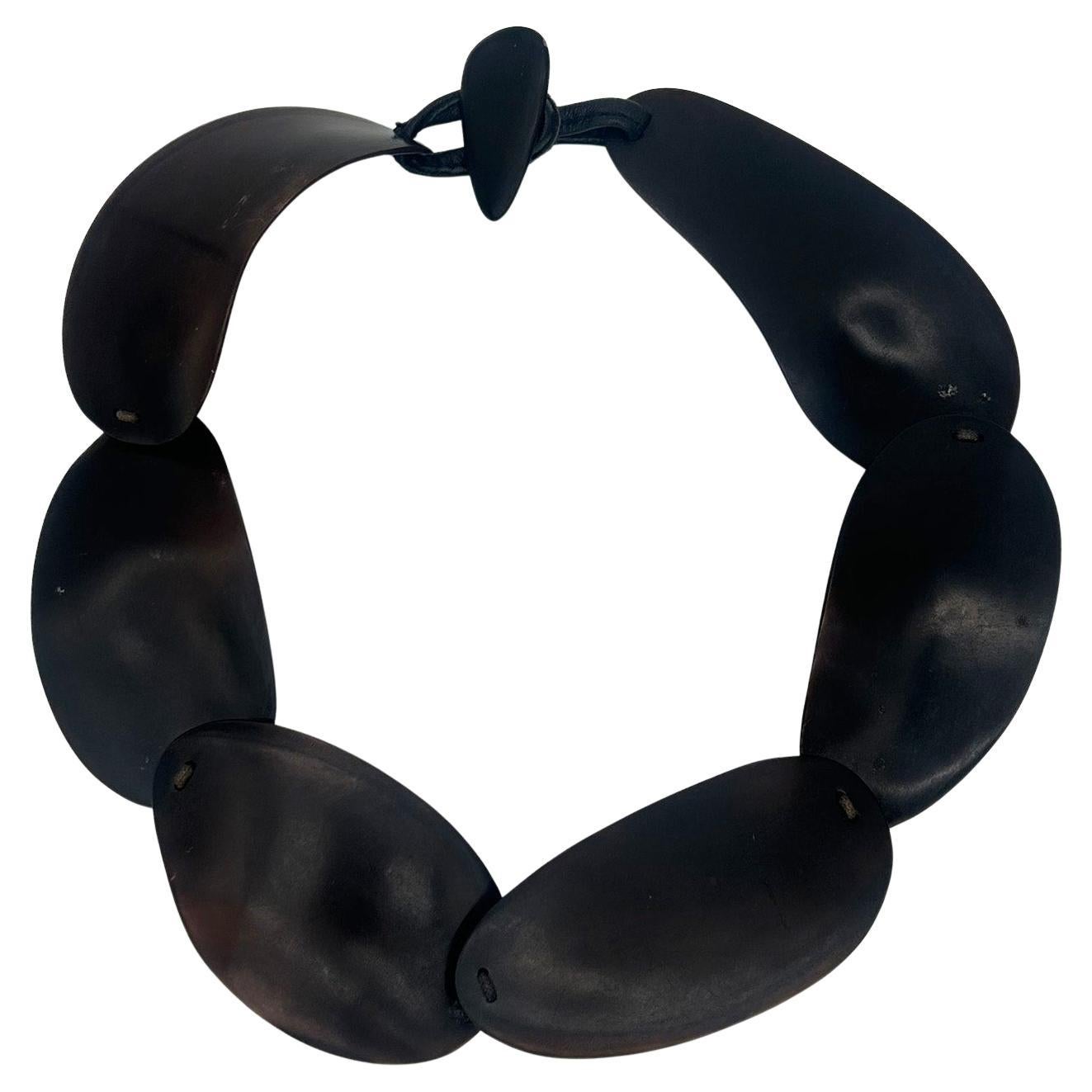Monies Dark Brown Black Natural Resin Bead Leather Choker Necklace