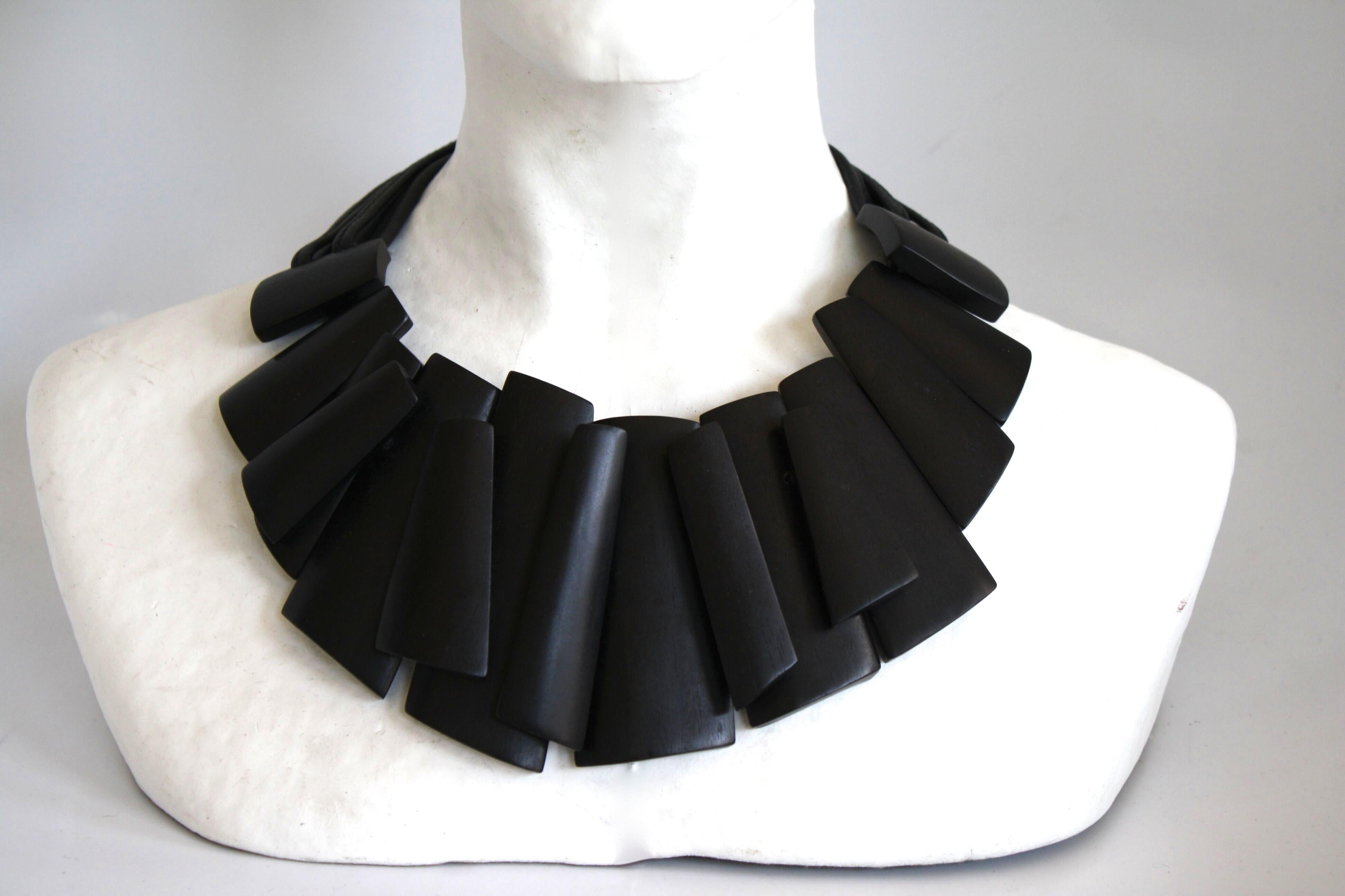 Ebony wood necklace on leather strands from Monies Denmark. 