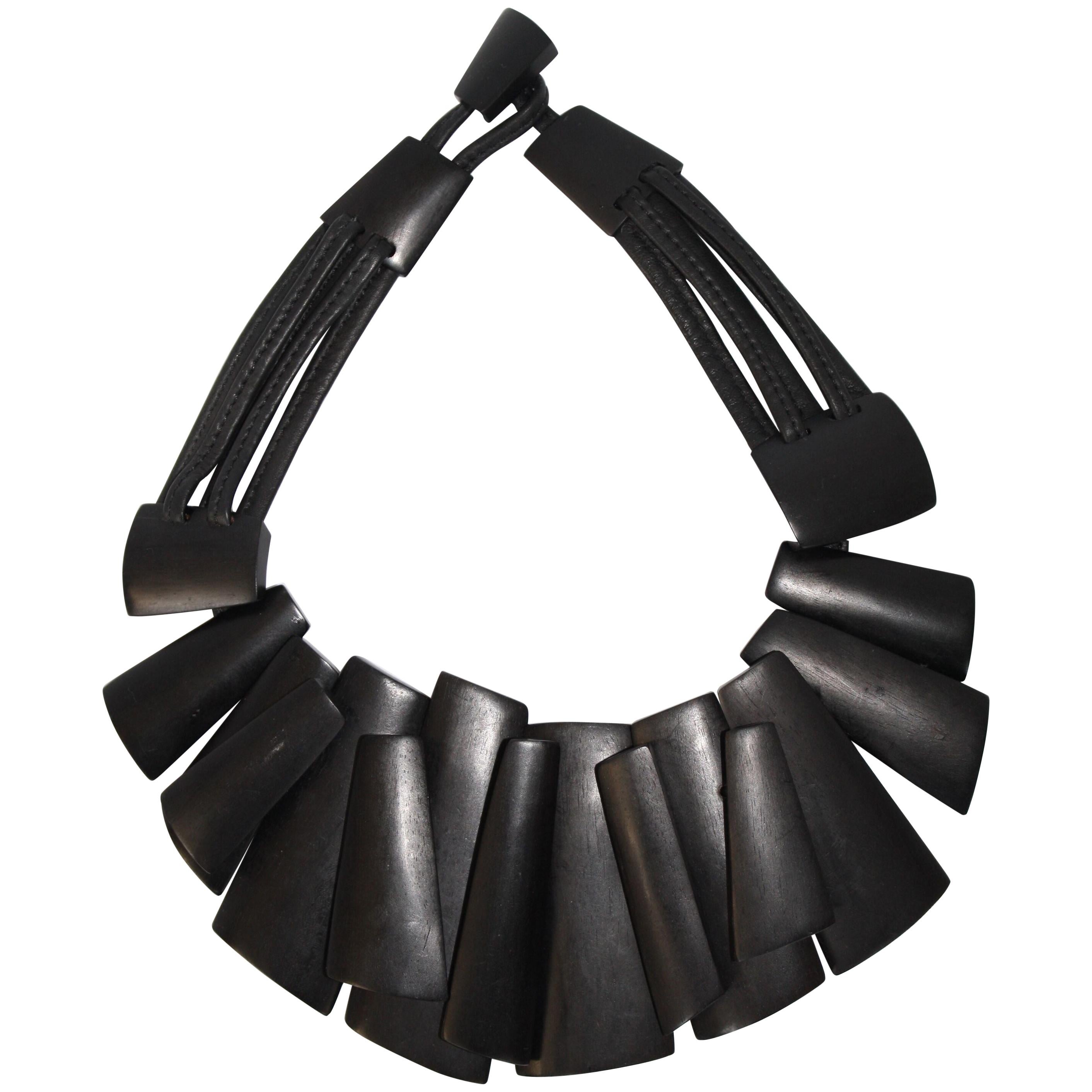 Monies Ebony and Leather Statement Necklace