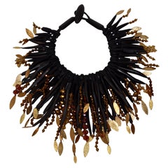 Monies Ebony, Leather, Oxidized Gold Metal Choker