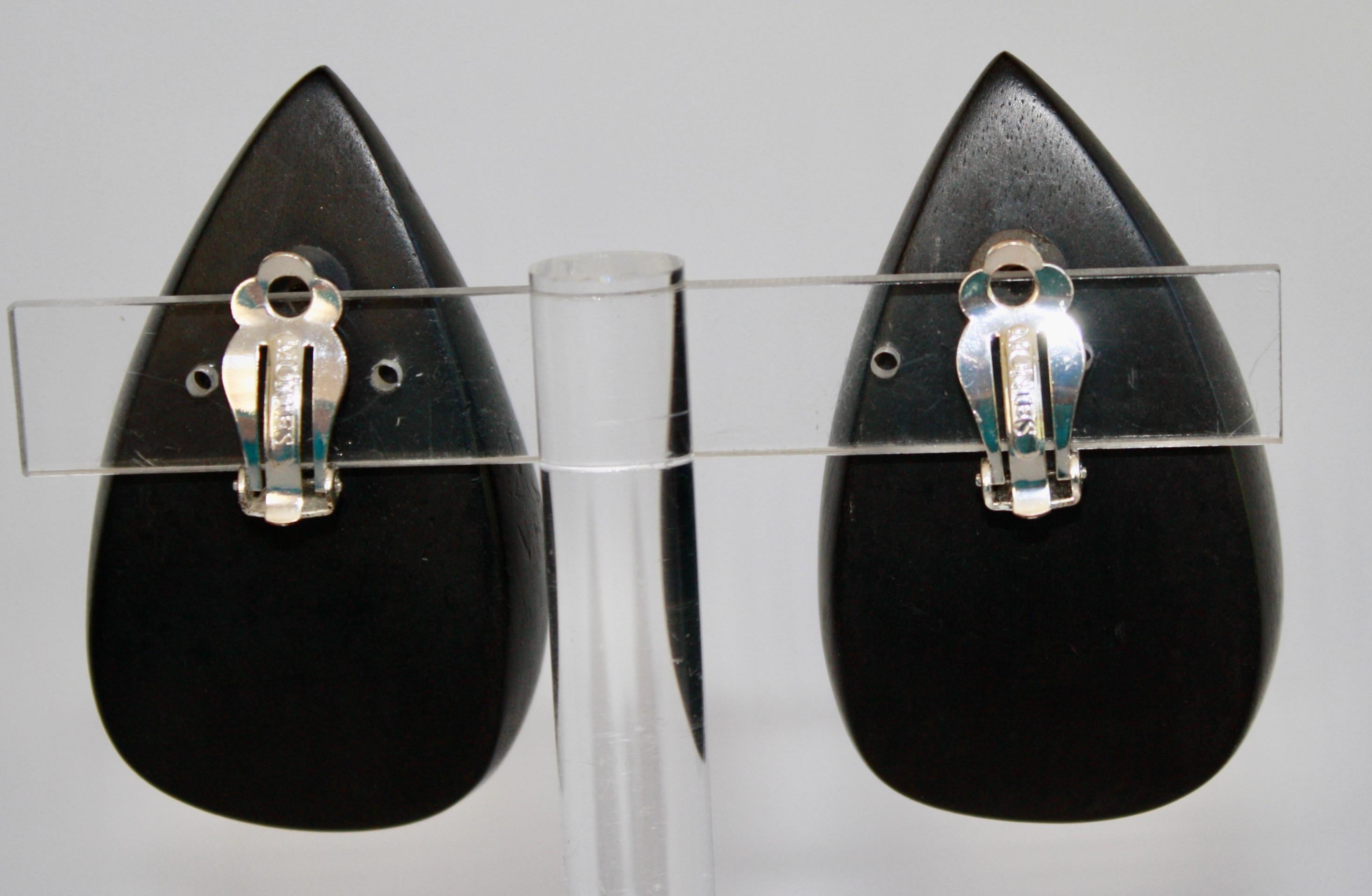 Statement ebony clip earrings from Monies classic collection.