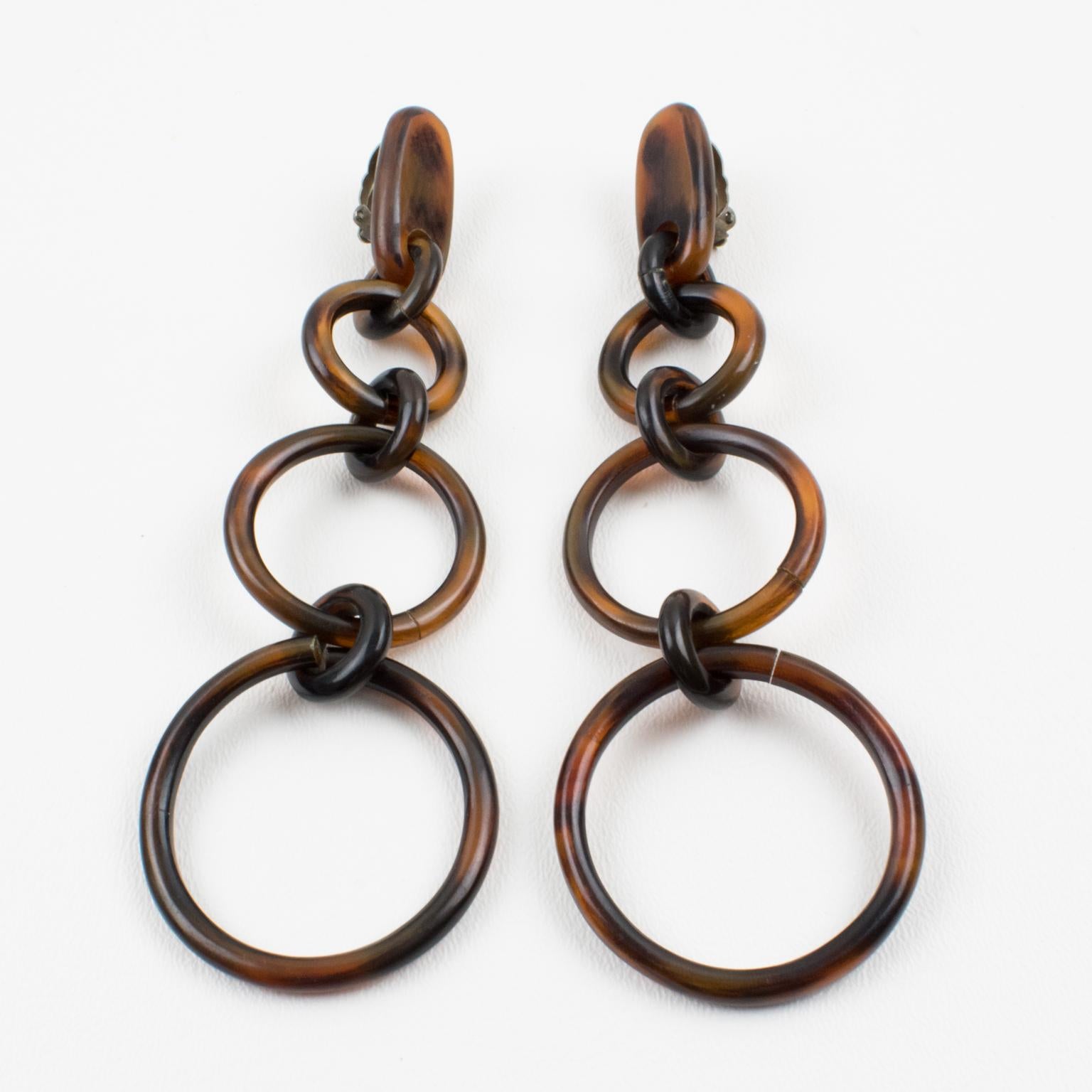 Modernist Monies Extra Long Dangle Natural Horn Clip Earrings 