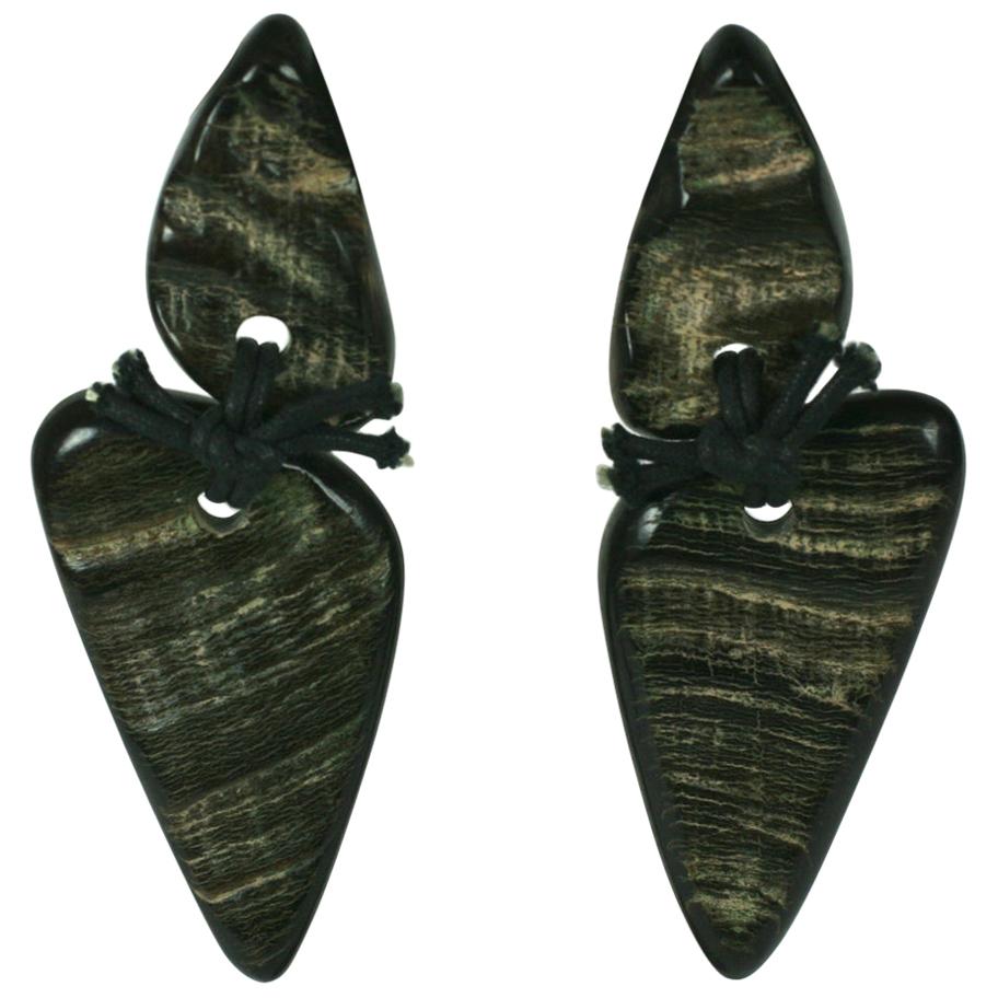 Monies Faux Horn Carved Earrings For Sale