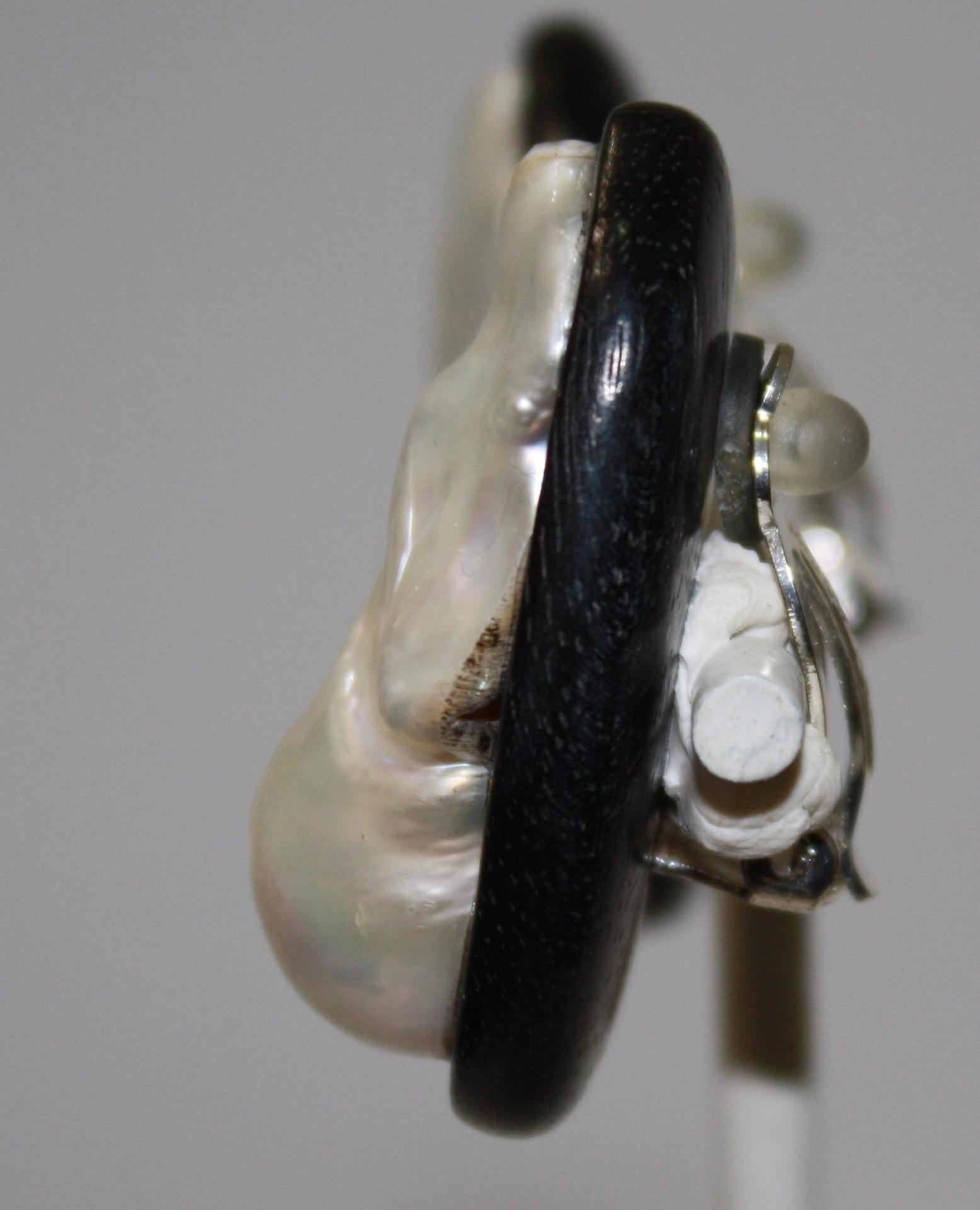 Modern Monies Freshwater Pearl and Ebony Clip Earrings 