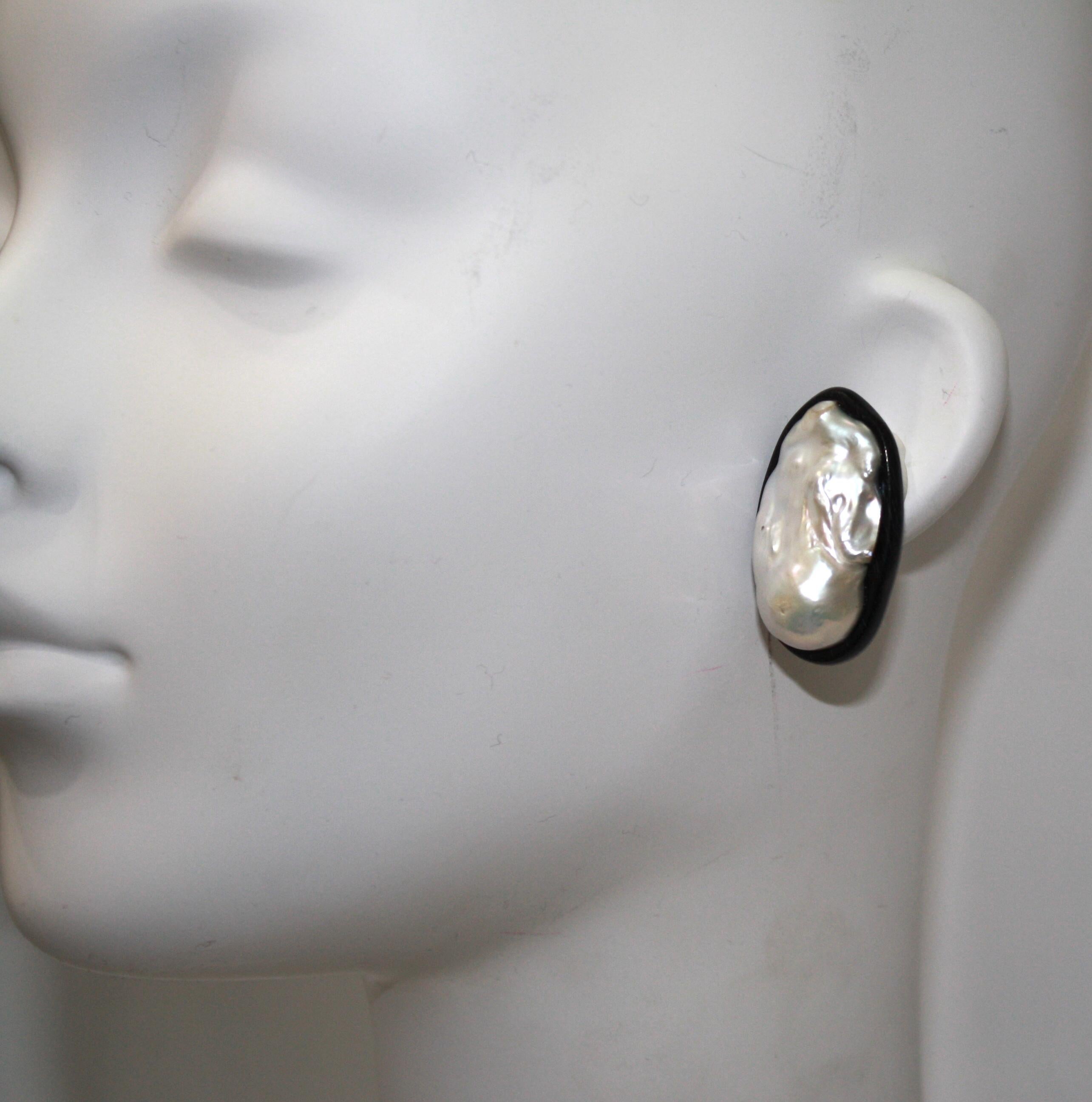 Women's Monies Freshwater Pearl and Ebony Clip Earrings 