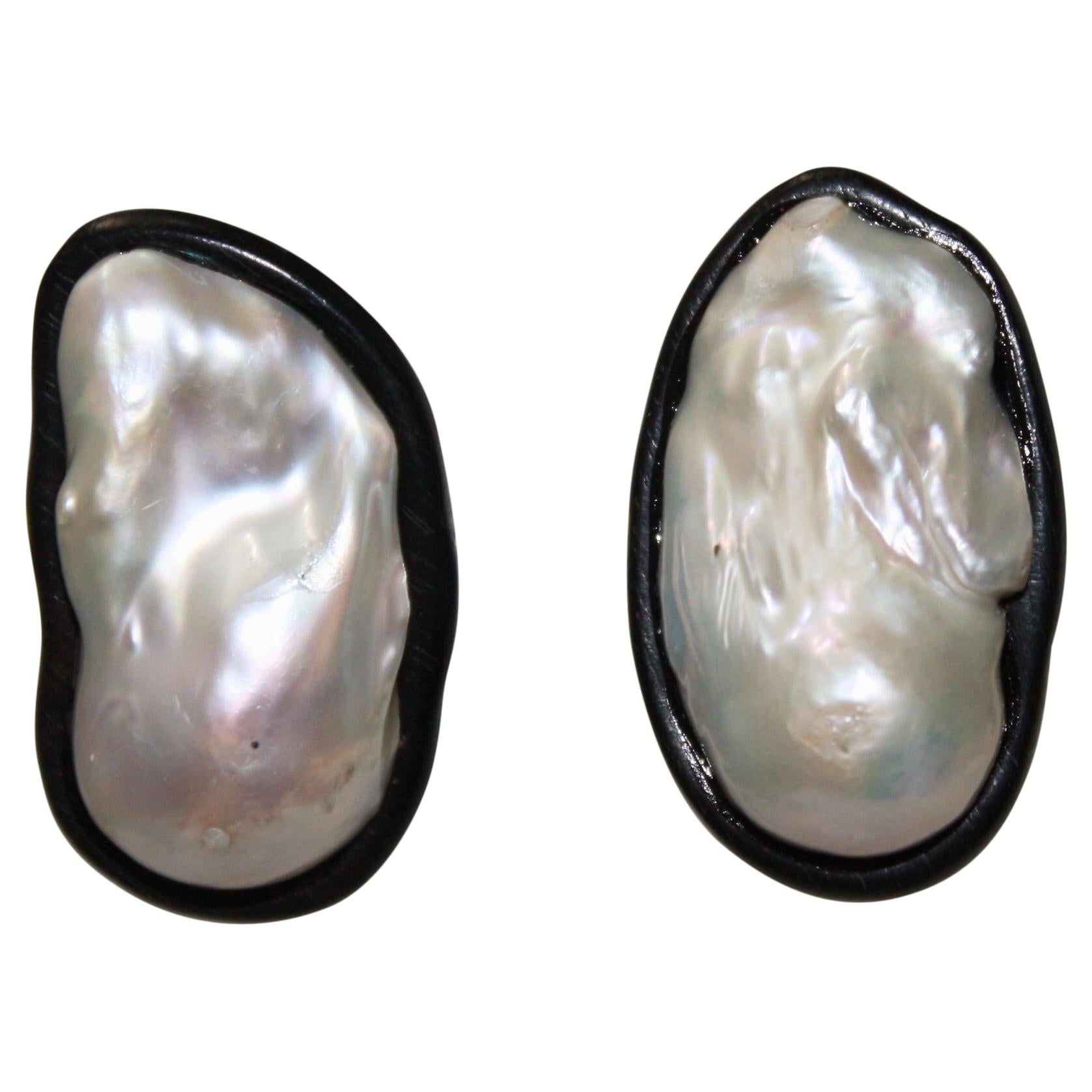 Monies Freshwater Pearl and Ebony Clip Earrings 