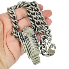 MONIES GERDA LYNGGAARD Copenhagen silver tone modernist designer chain necklace