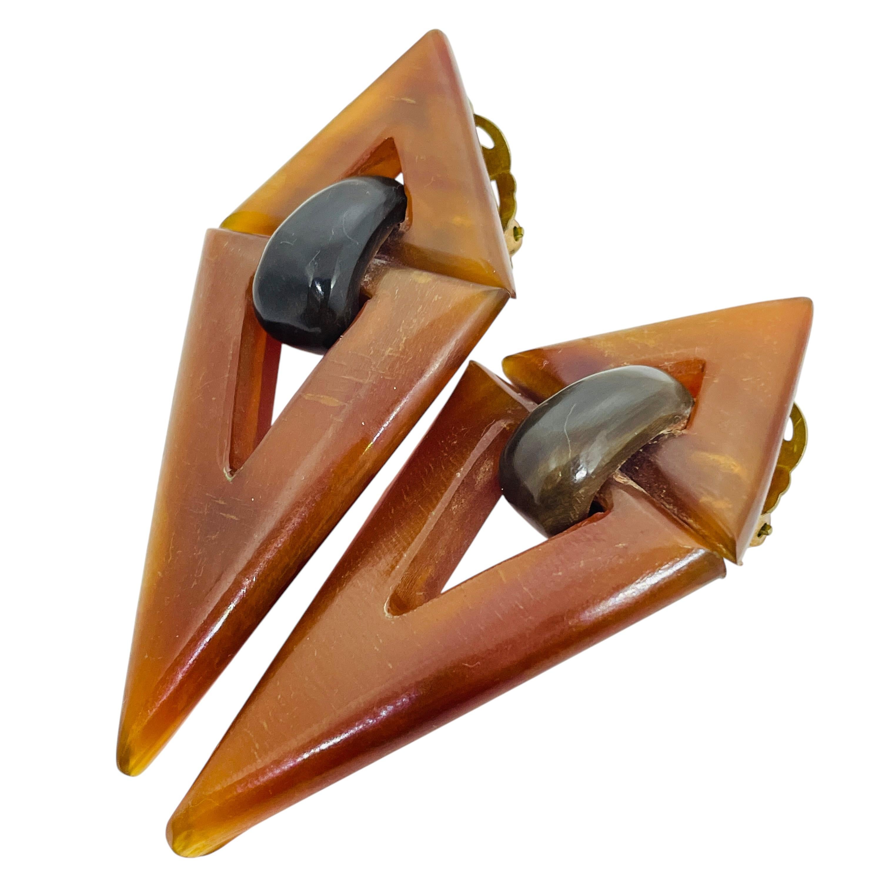 MONIES GERDA LYNGGAARD geometric modernist horn door knocker clip on earrings In Good Condition For Sale In Palos Hills, IL
