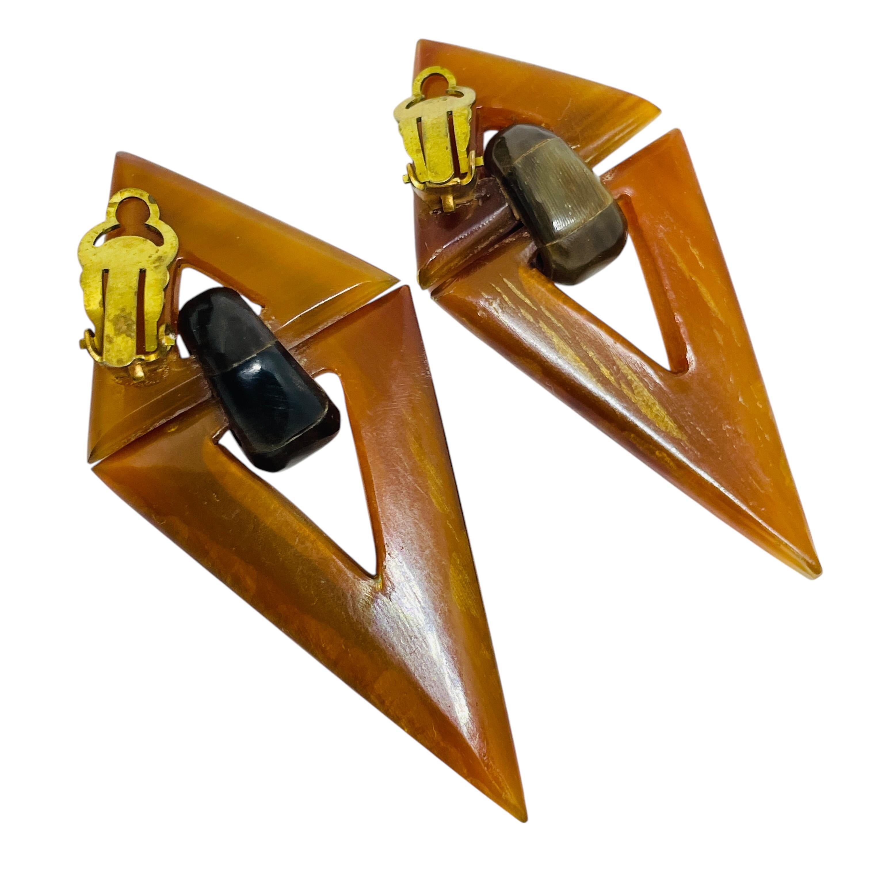 Women's MONIES GERDA LYNGGAARD geometric modernist horn door knocker clip on earrings For Sale