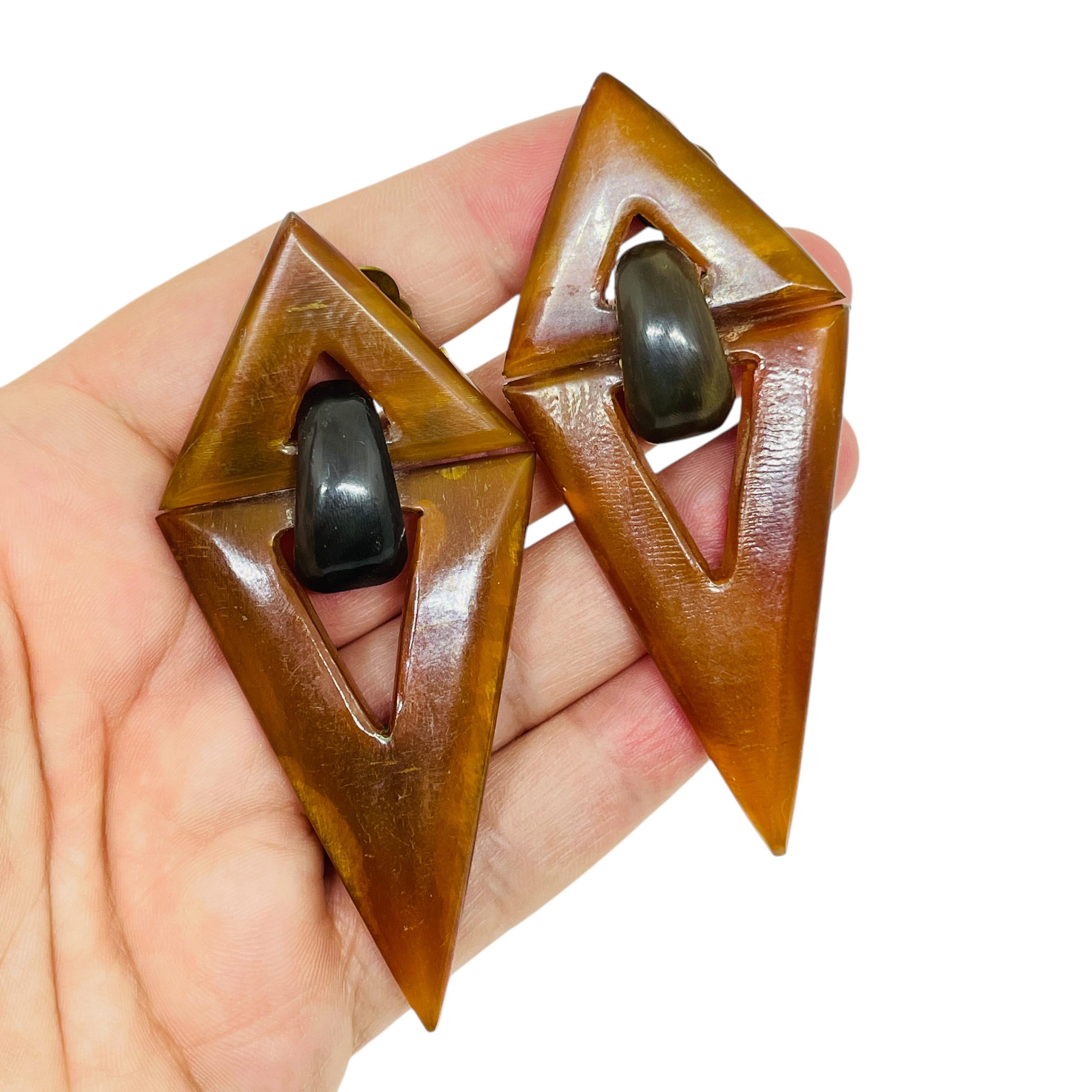 MONIES GERDA LYNGGAARD geometric modernist horn door knocker clip on earrings For Sale 1