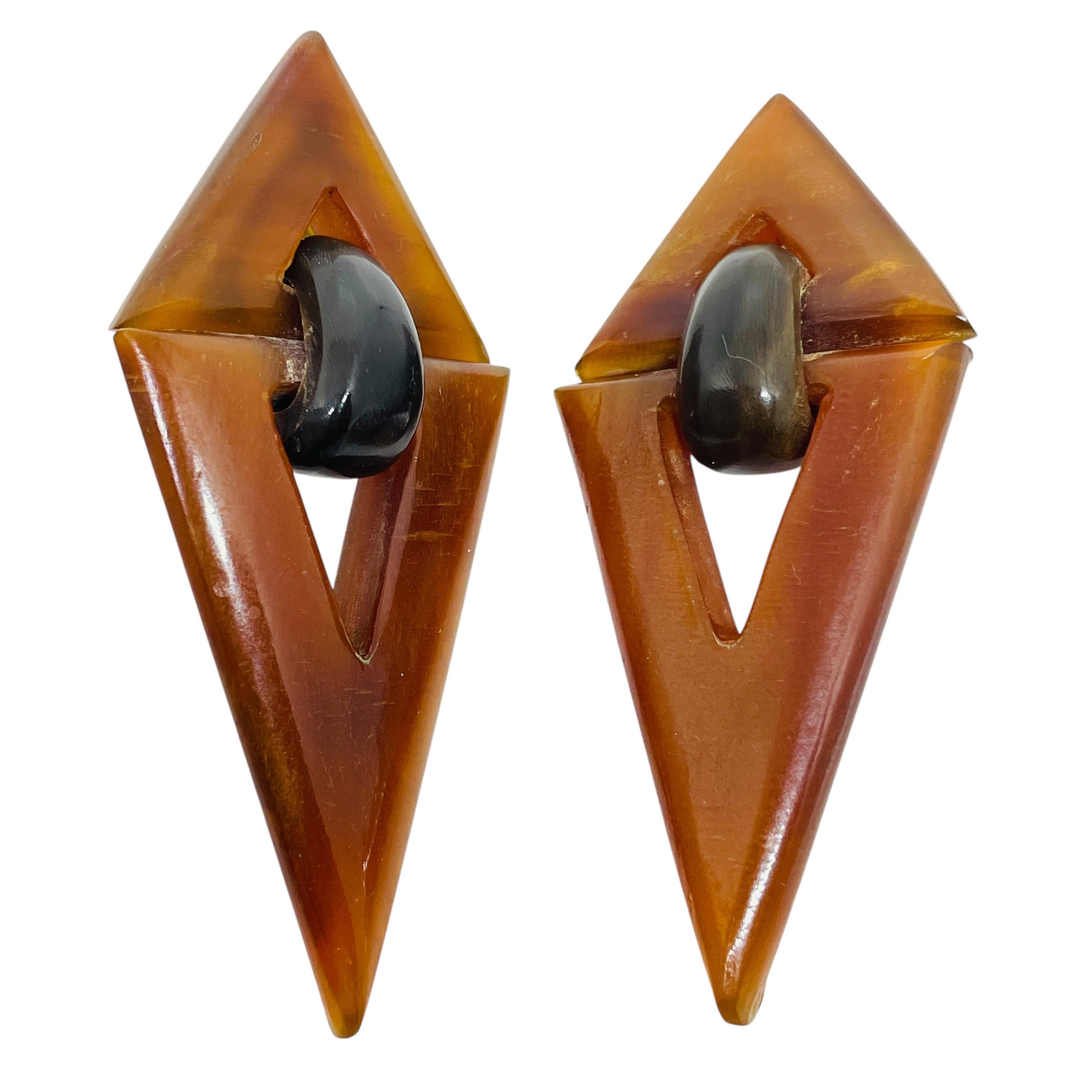 MONIES GERDA LYNGGAARD geometric modernist horn door knocker clip on earrings For Sale
