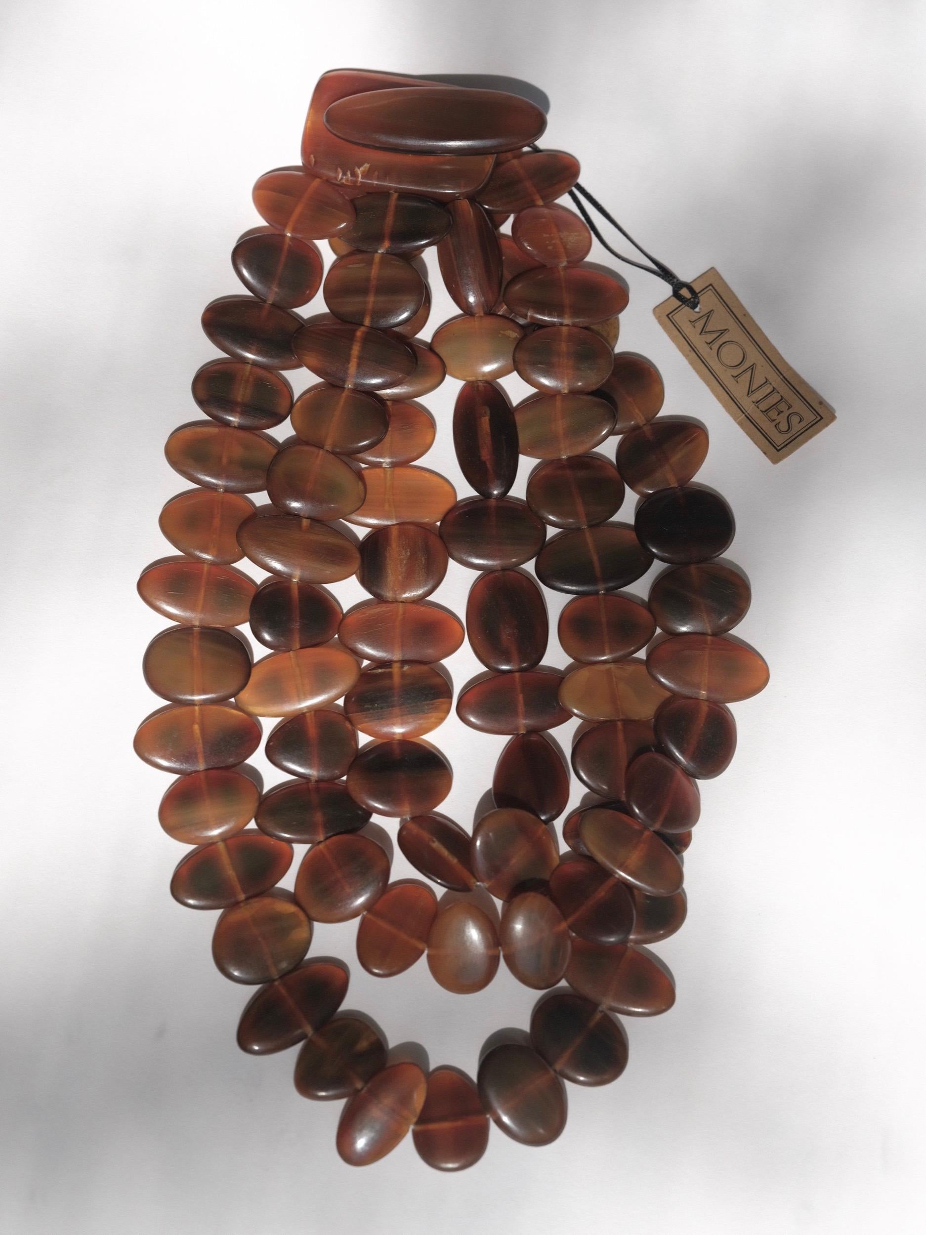 Women's or Men's Monies Gerda Lynggaard Oversized Three Strand Horn Necklace 1980's 1990's For Sale