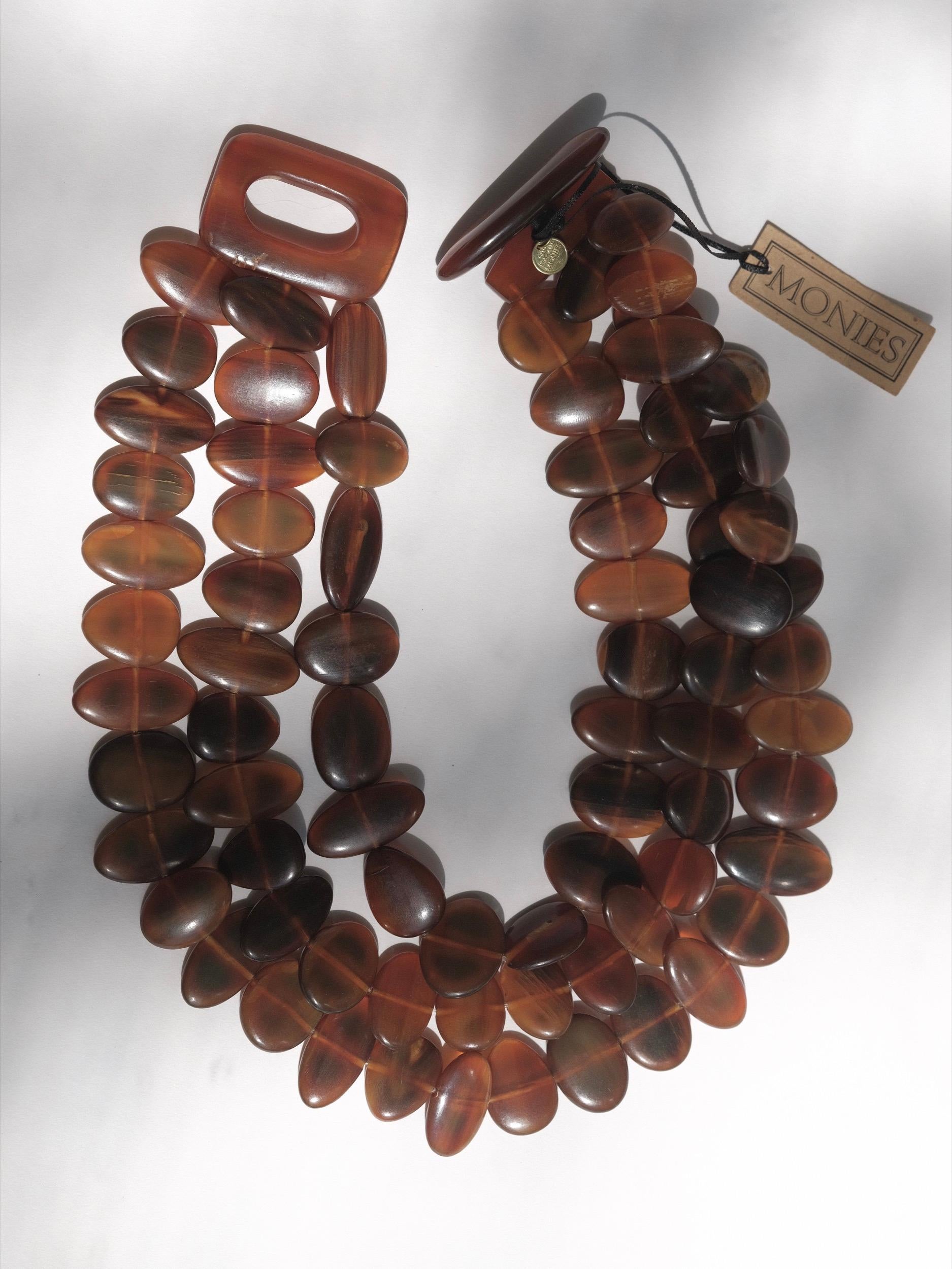 Monies Gerda Lynggaard Oversized Three Strand Horn Necklace 1980's 1990's For Sale 1