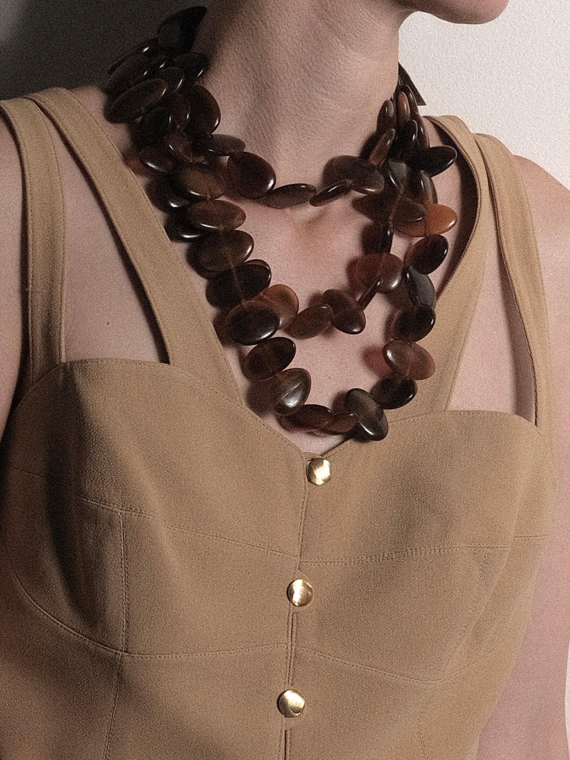 Monies Gerda Lynggaard Oversized Three Strand Horn Necklace 1980's 1990's For Sale 5