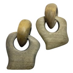 MONIES GERDA LYNGGAARD vintage wood designer runway clip on earrings