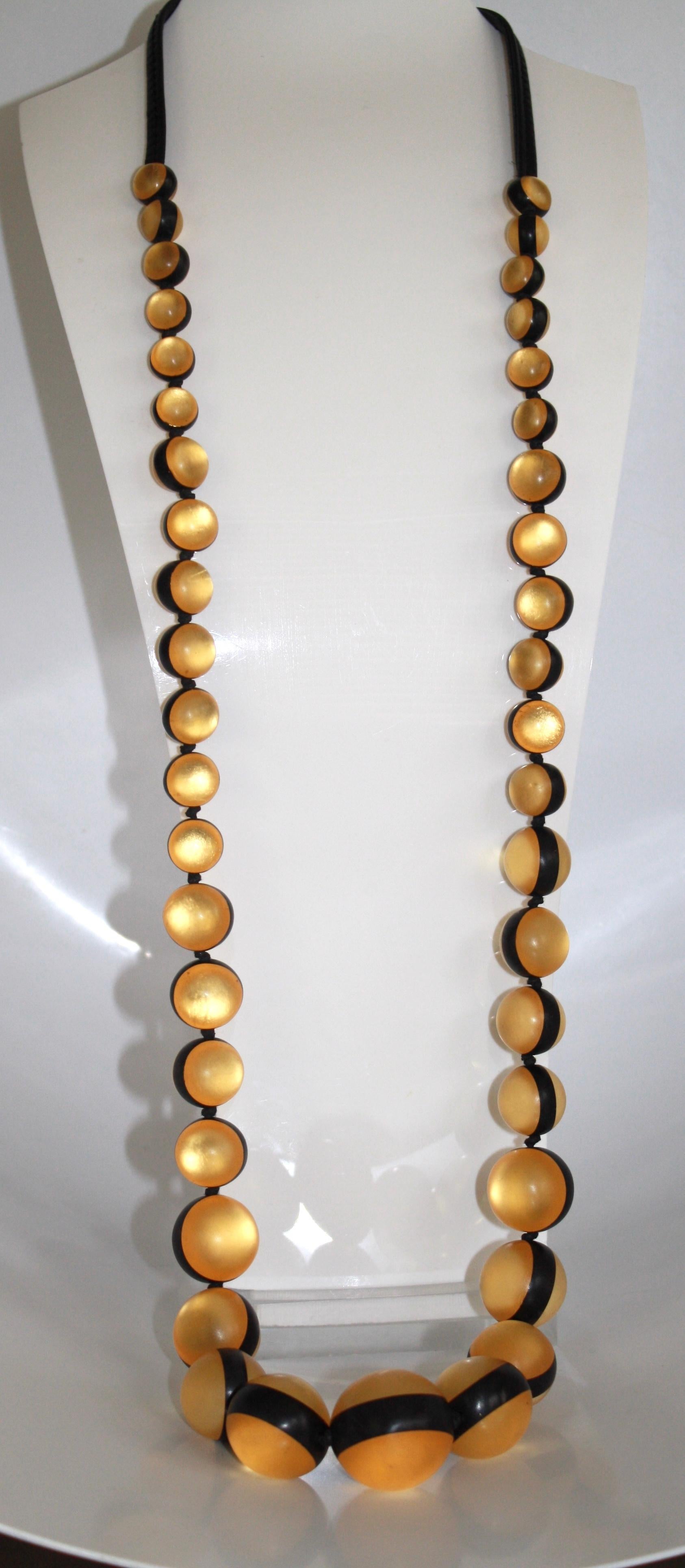 Women's Monies Gold Acrylic and Leather Long Necklace