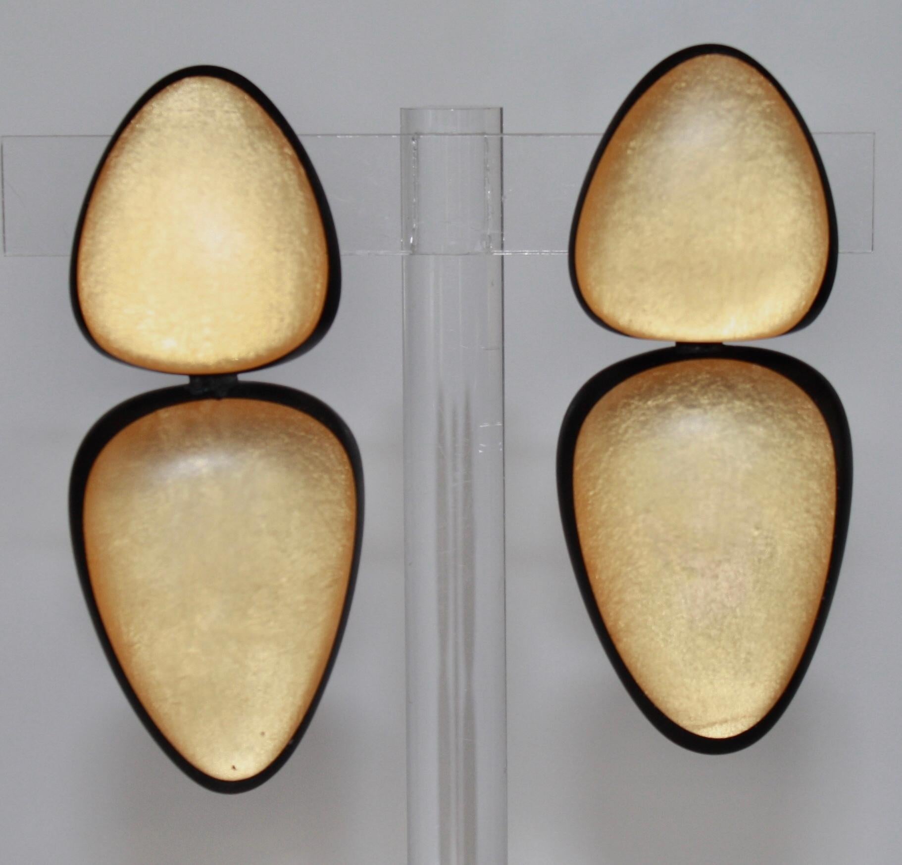 Monies Gold Acrylic Clip Earrings In New Condition In Virginia Beach, VA