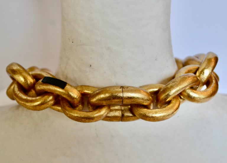 Women's Monies Gold Foil Acacia Wood Link Necklace For Sale