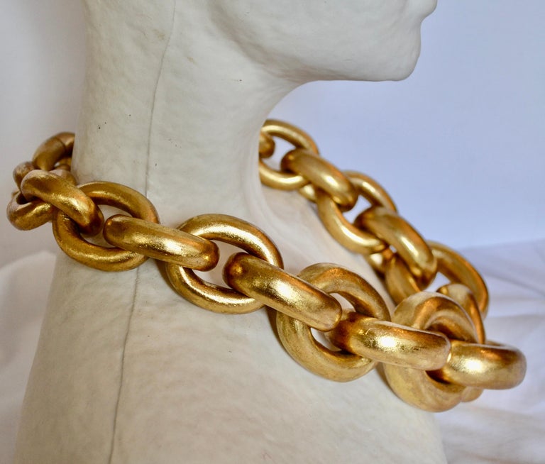 Monies Gold Foil Acacia Wood Link Necklace For Sale 1