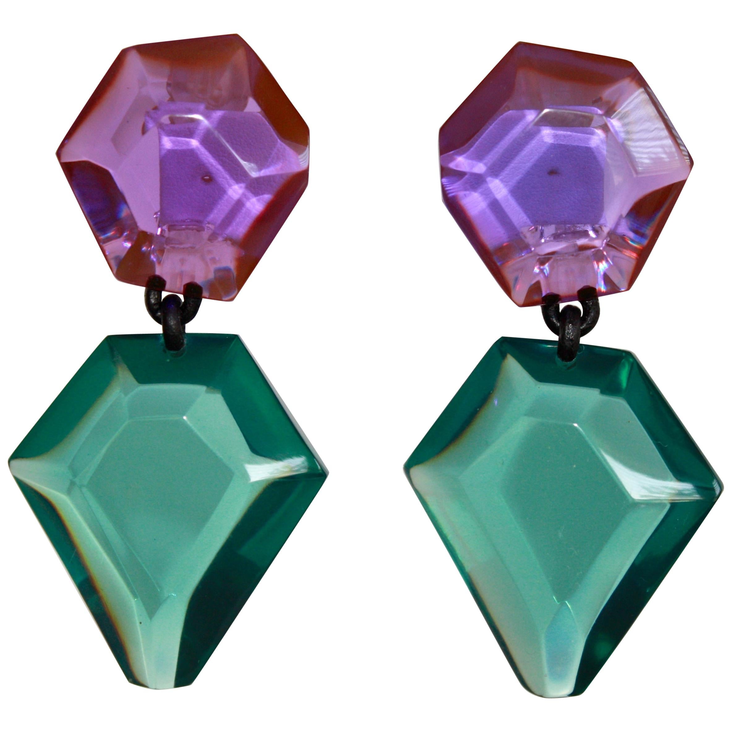 Monies Green and Purple Polyester Clip Earrings