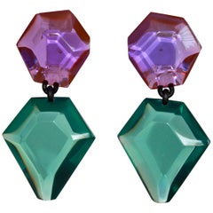 Monies Green and Purple Polyester Clip Earrings