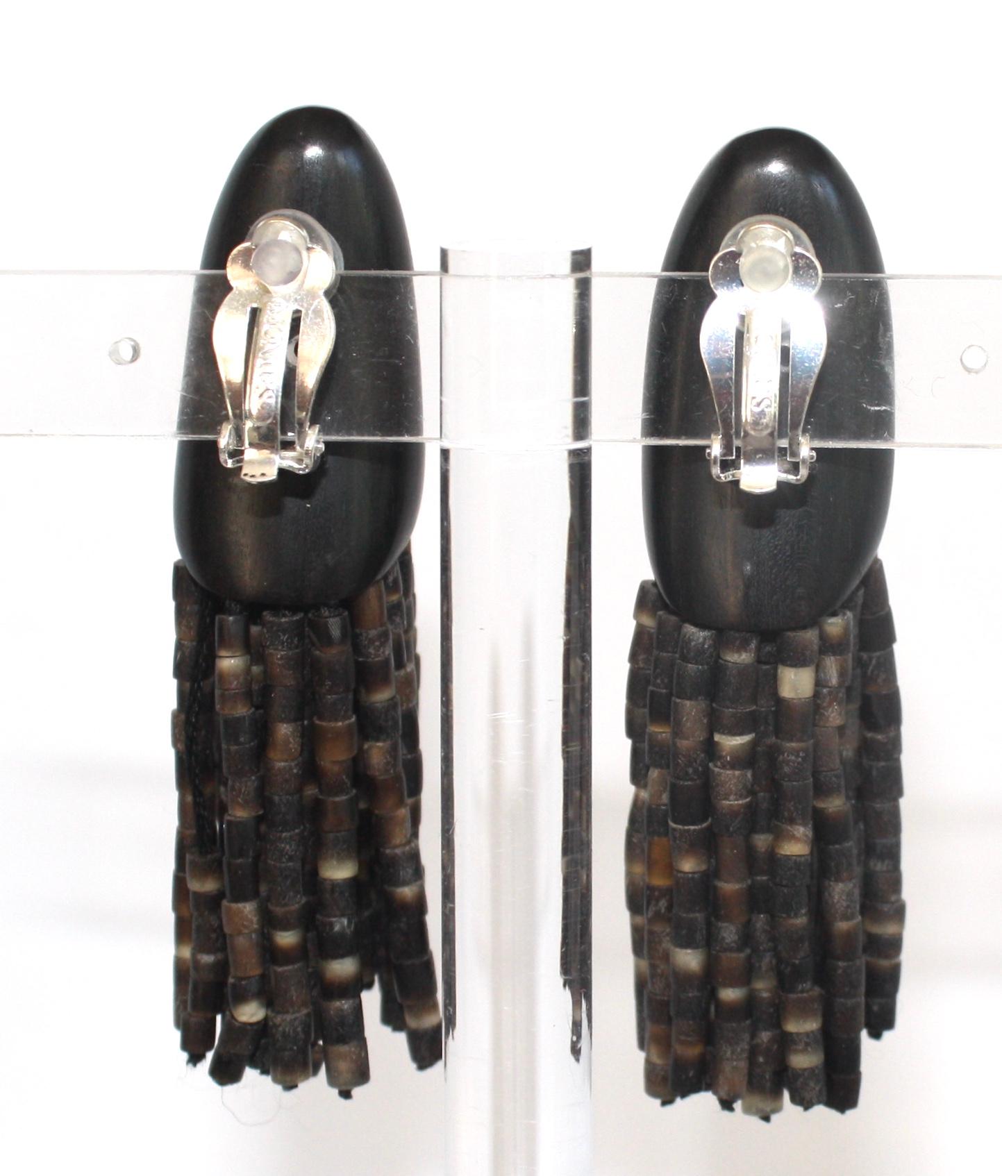 Monies Horn and Kamagong Clip Earrings 1