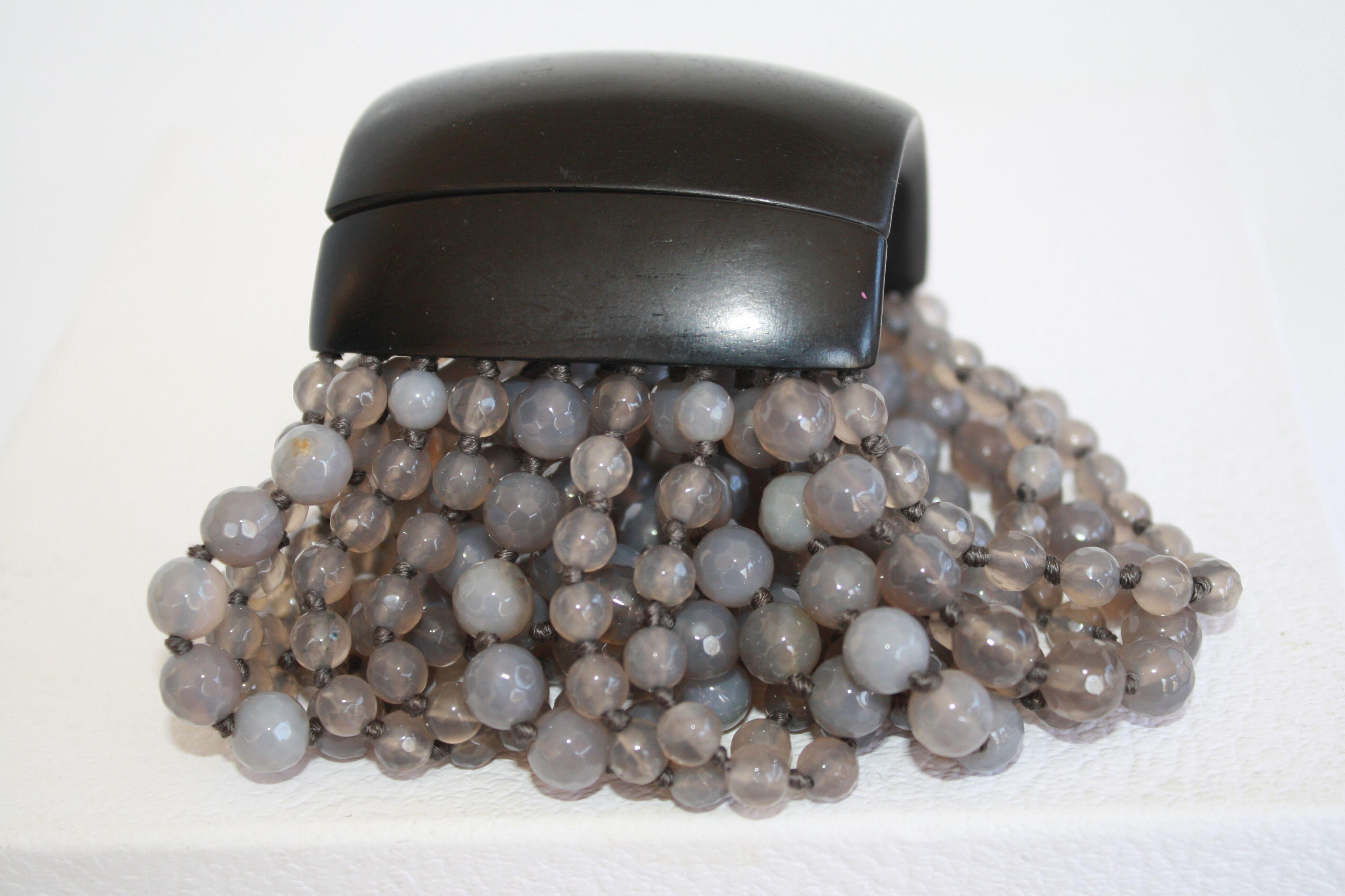 Gorgeous multi strand labradorite bead bracelet with magnetic ebony wood closure. 