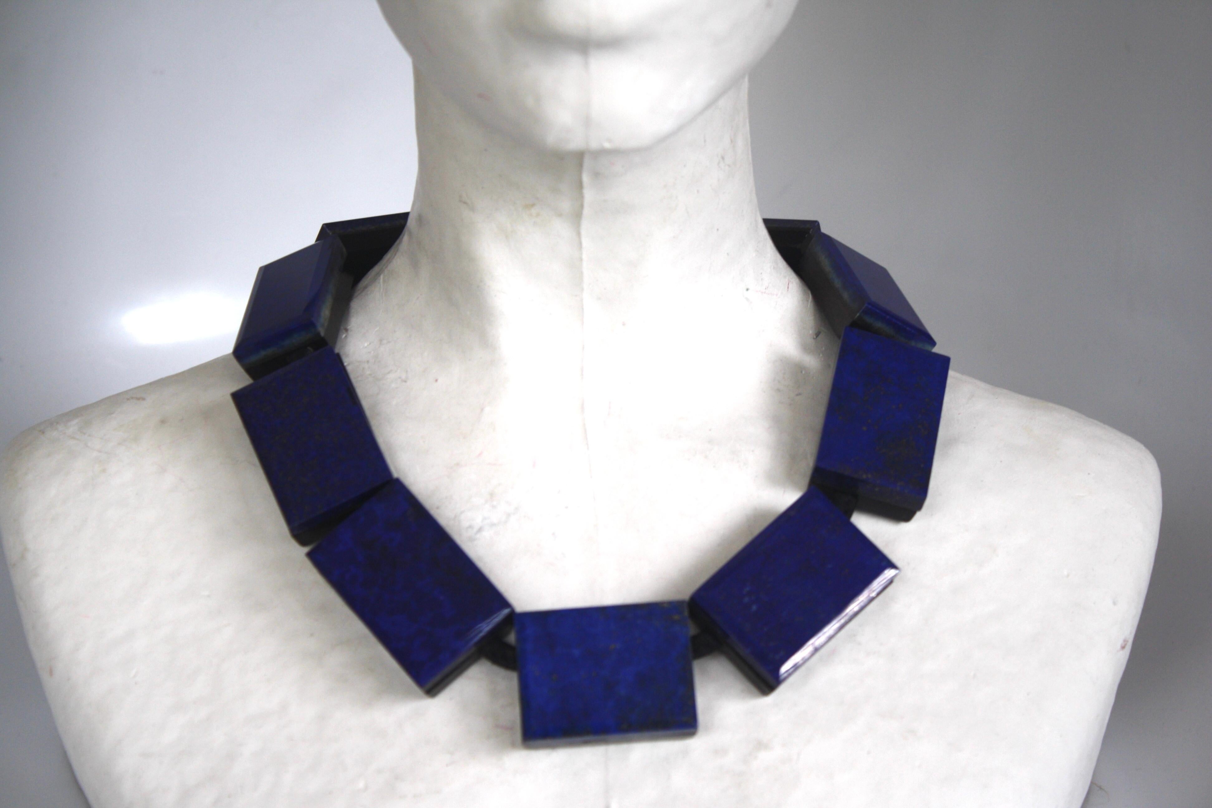 Lapis stone necklace on leather - one of a kind from Monies Denmark. Stones are 1.75
