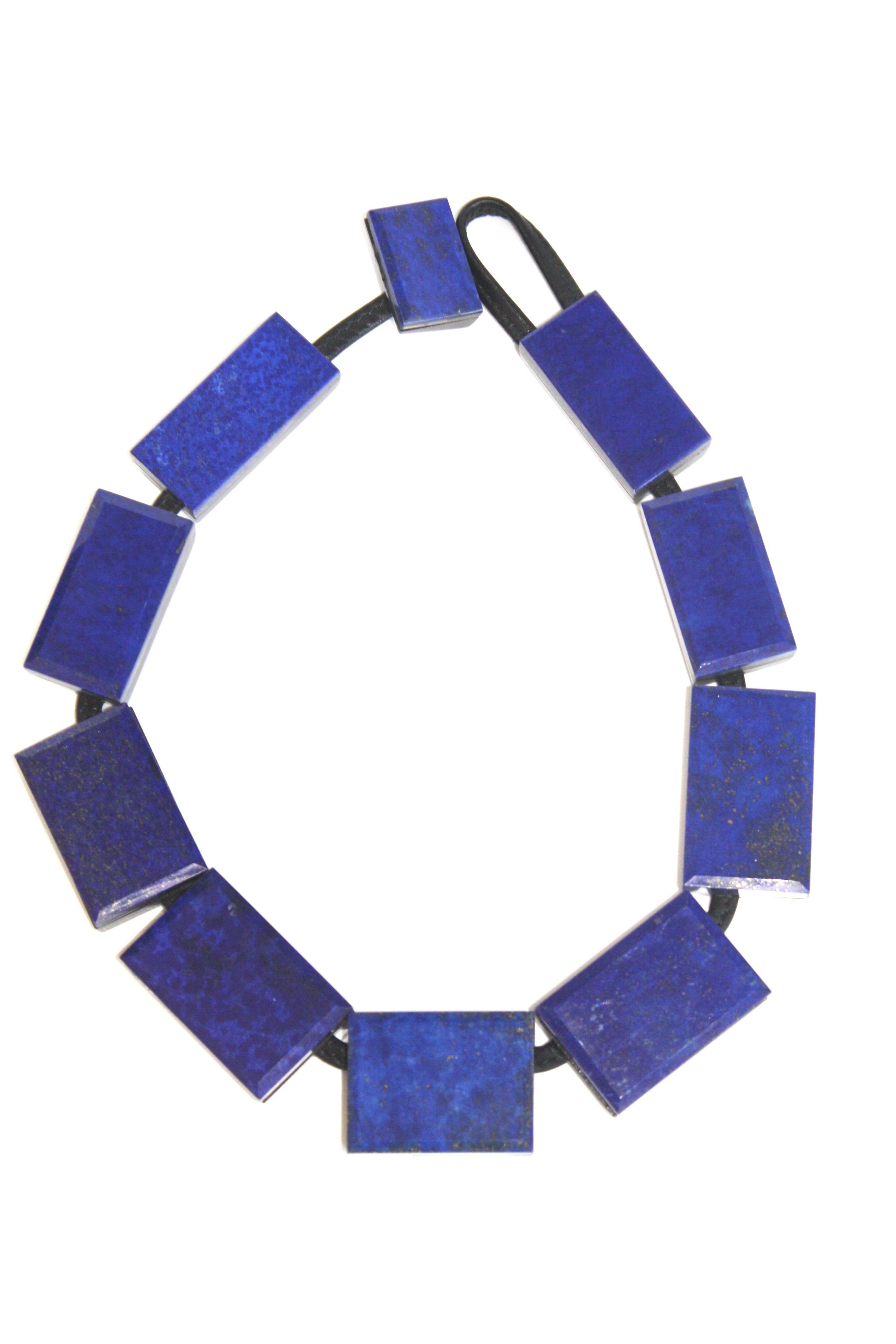 Monies Lapis Lazuli and Leather One of a Kind Necklace In New Condition In Virginia Beach, VA