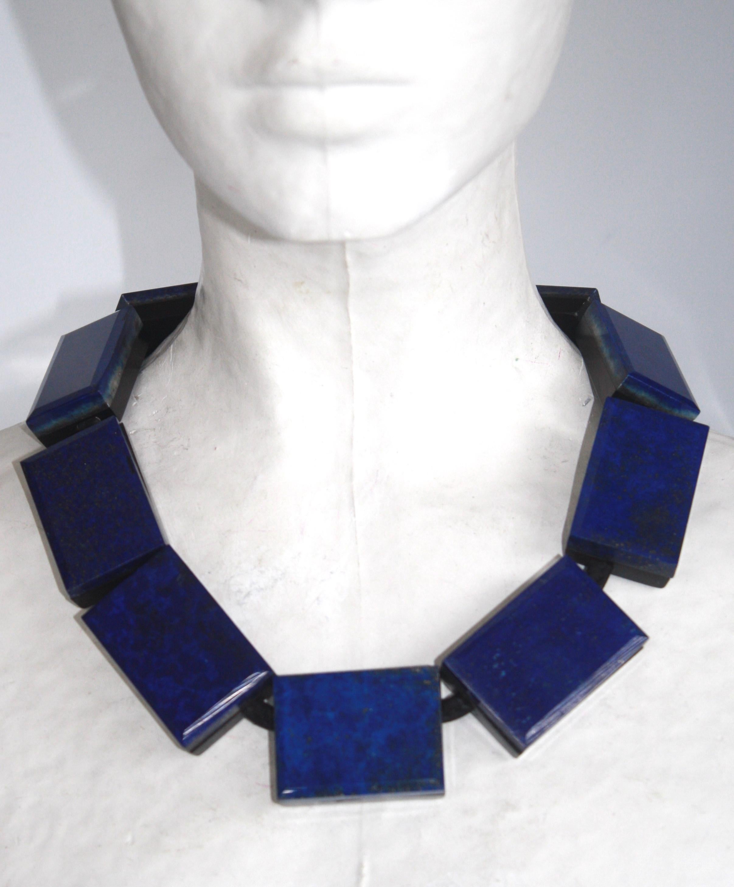 Women's or Men's Monies Lapis Lazuli and Leather One of a Kind Necklace