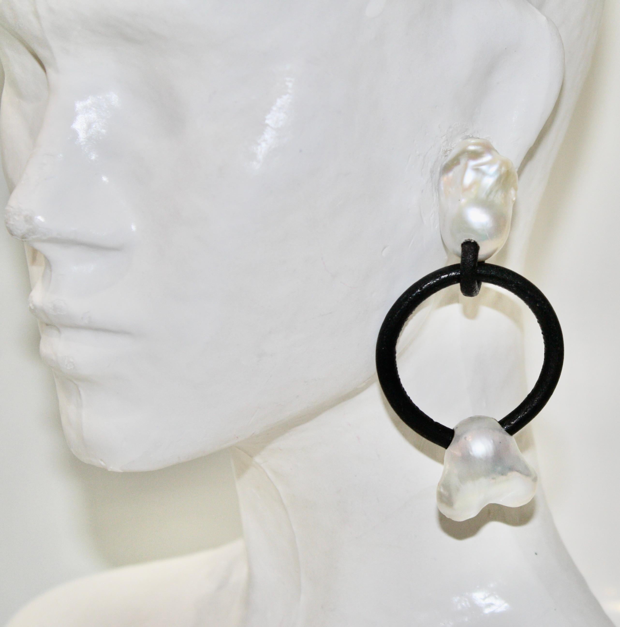 Monies Leather and Baroque Earrings  In New Condition In Virginia Beach, VA