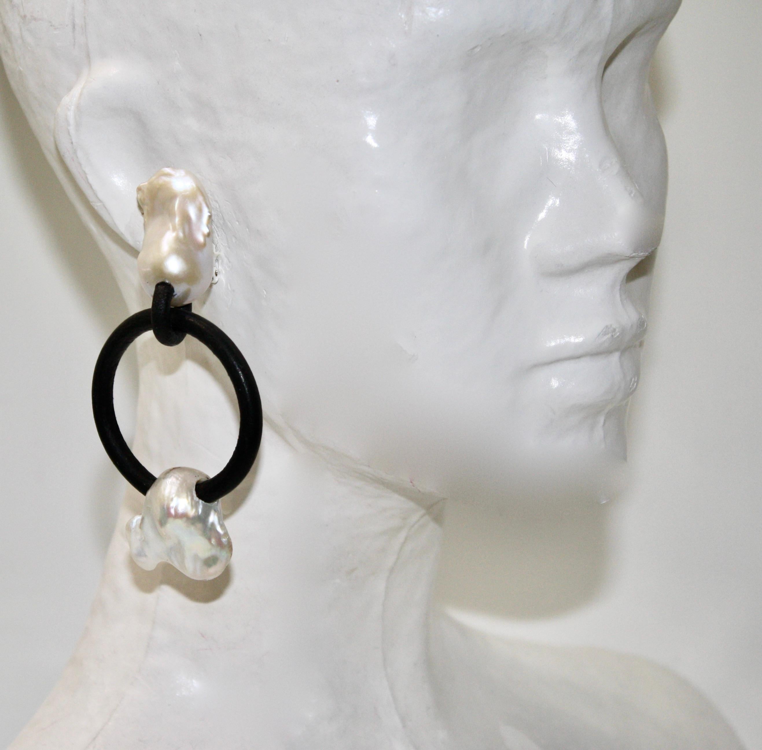 Monies Leather and Baroque Earrings  1