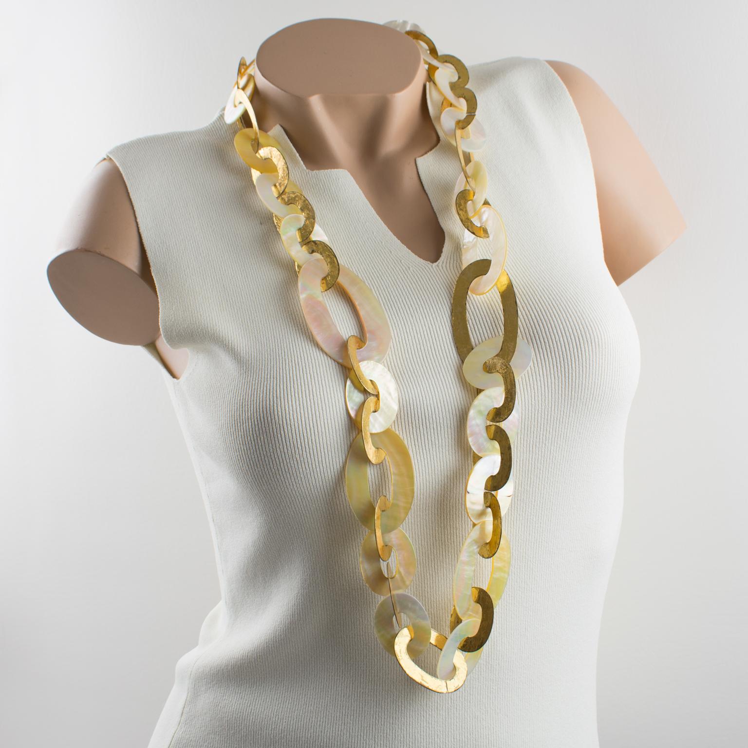 Monies Long Chain Necklace Gilt Metal and Seashell For Sale 2