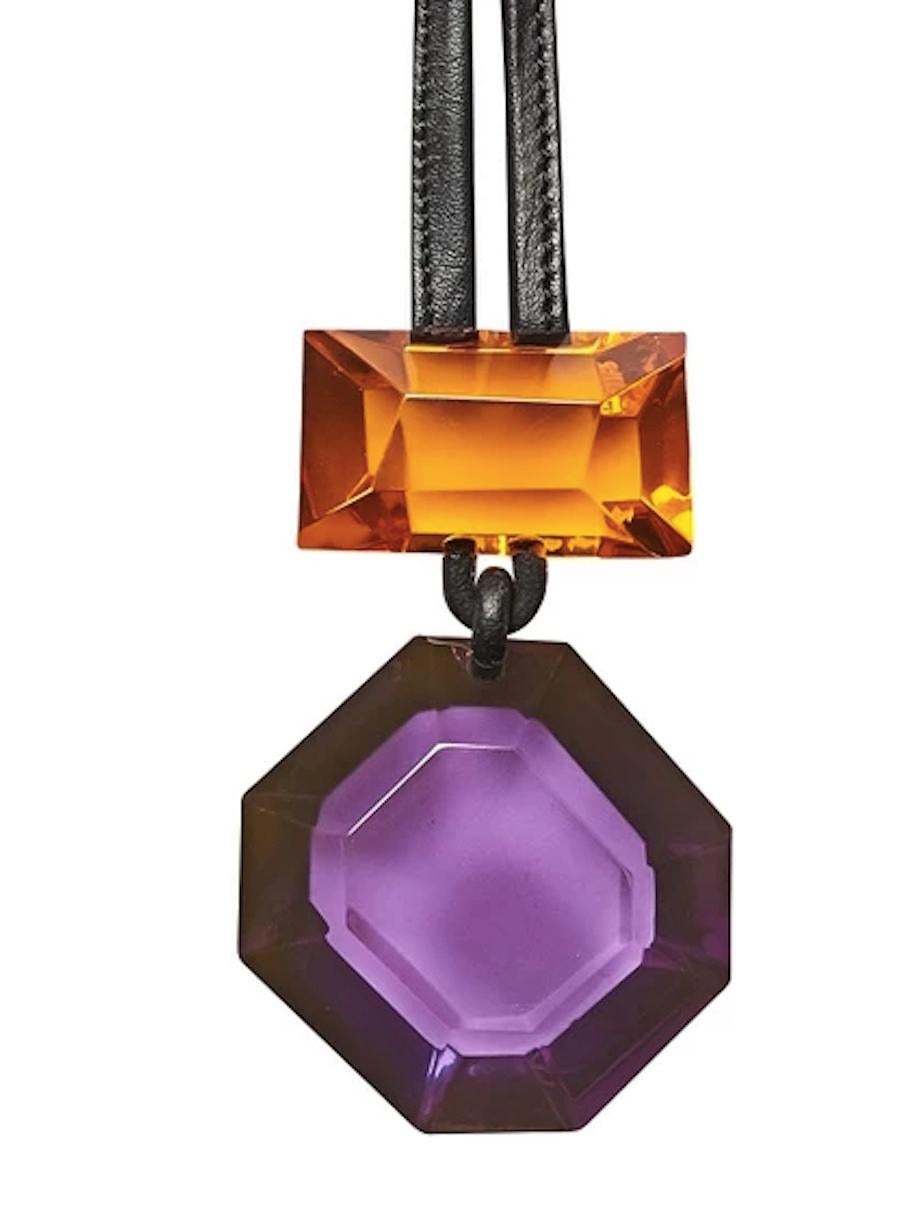 Monies Madison Orange and Purple Polyester on Leather Pendant Necklace In New Condition In Virginia Beach, VA