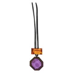 Monies Madison Orange and Purple Polyester on Leather Pendant Necklace